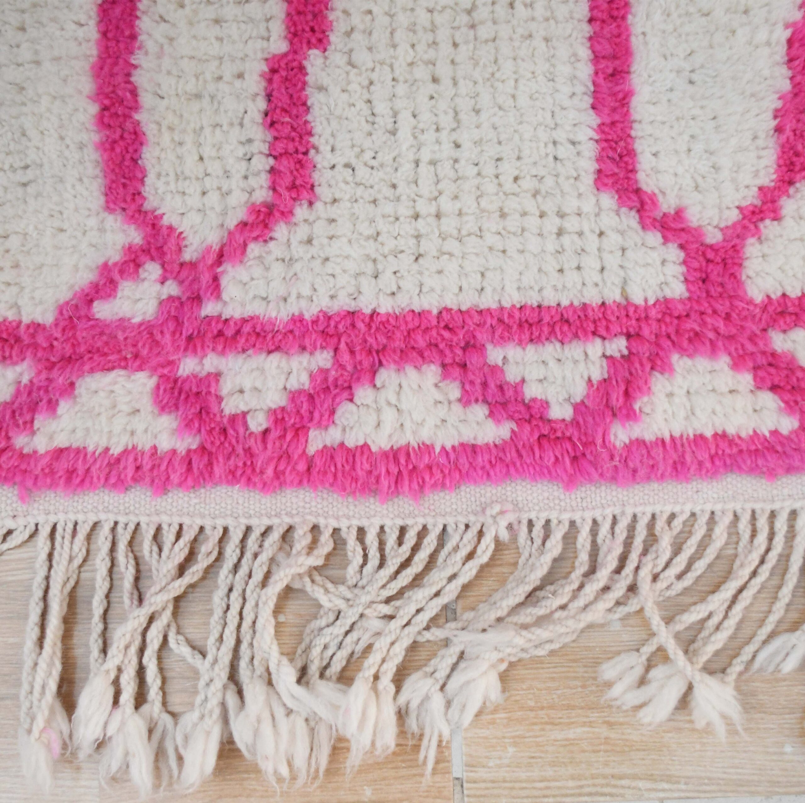 Moroccan Rug Handmade Wool Custom Size - Ivory Pink Geometric Boho Area Rug for Living Room Bedroom - Beni Ourain - الصورة 3