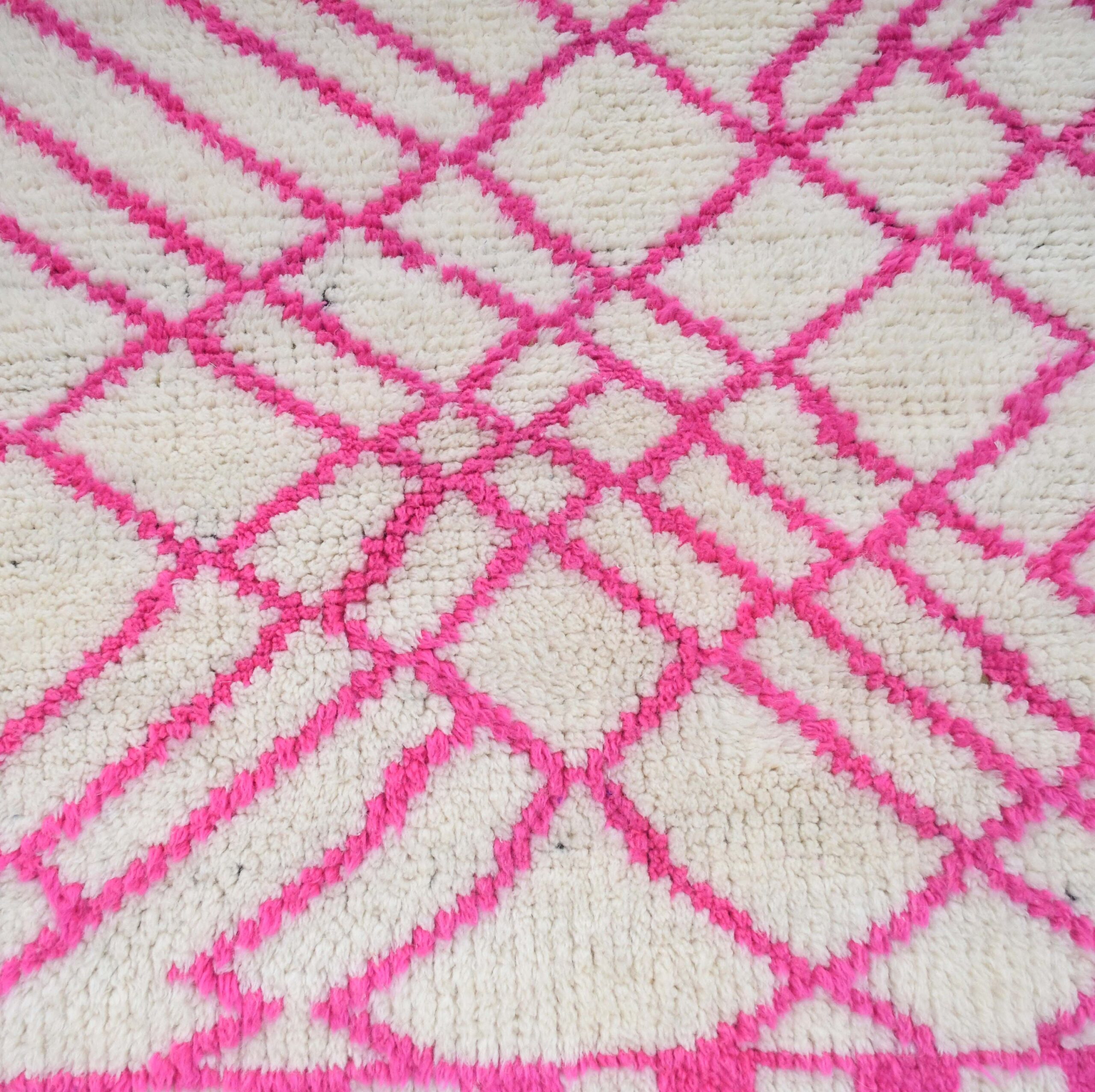 Moroccan Rug Handmade Wool Custom Size - Ivory Pink Geometric Boho Area Rug for Living Room Bedroom - Beni Ourain - الصورة 4