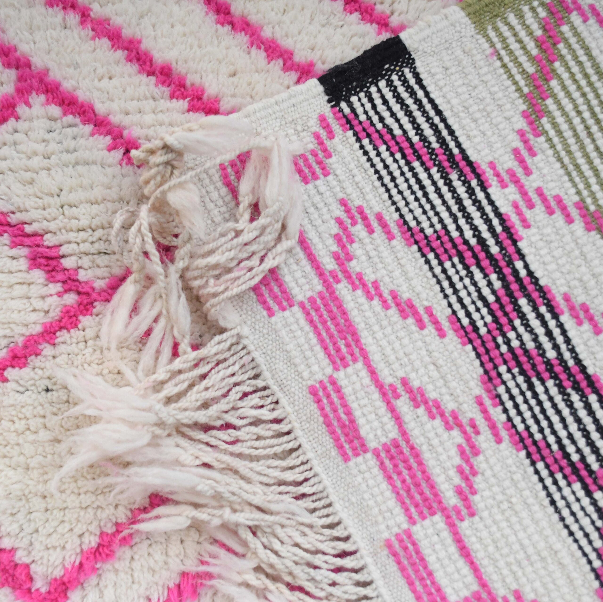 Moroccan Rug Handmade Wool Custom Size - Ivory Pink Geometric Boho Area Rug for Living Room Bedroom - Beni Ourain - الصورة 5