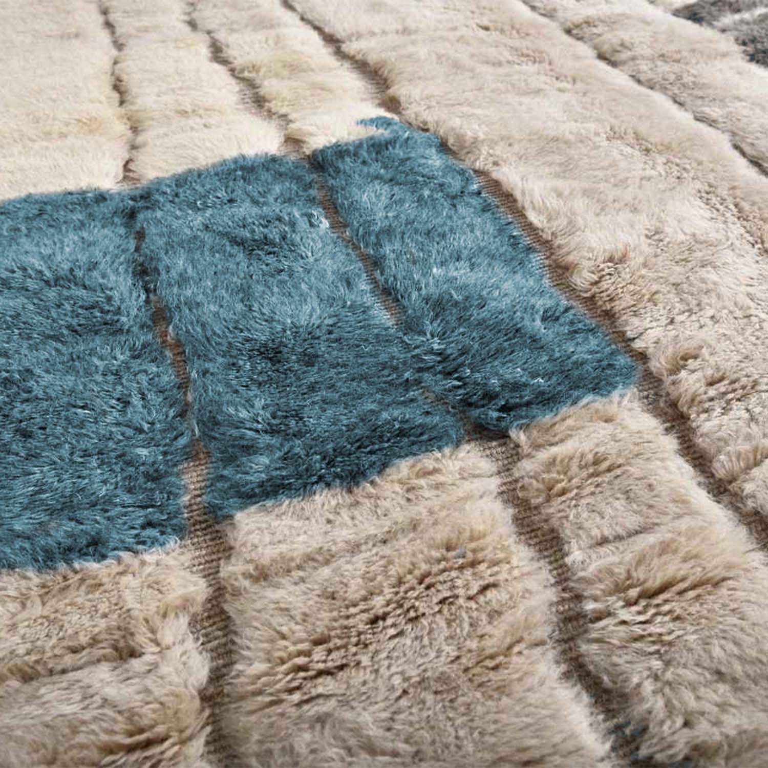 Moroccan Rug Handmade Wool 7x10 - Ivory Neutral Blue Modern Boho Area Rug for Living Room Bedroom - Beni Ourain – Bild 3