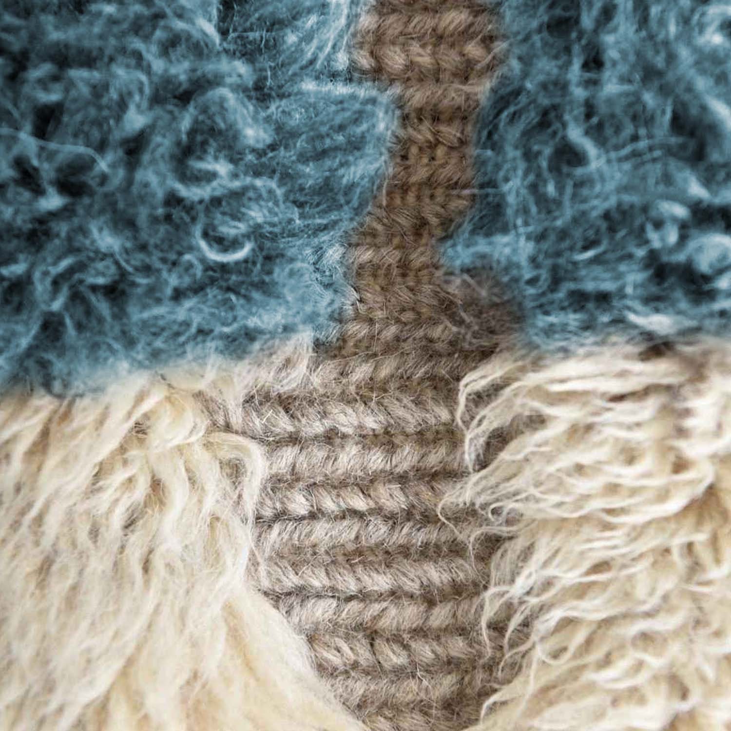 Moroccan Rug Handmade Wool 7x10 - Ivory Neutral Blue Modern Boho Area Rug for Living Room Bedroom - Beni Ourain – Bild 7