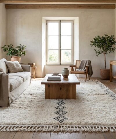 モロッコラグ ベニ・ウライン 5x9 ウール アイボリー ブラック ミニマリスト リビングルーム ベルベル