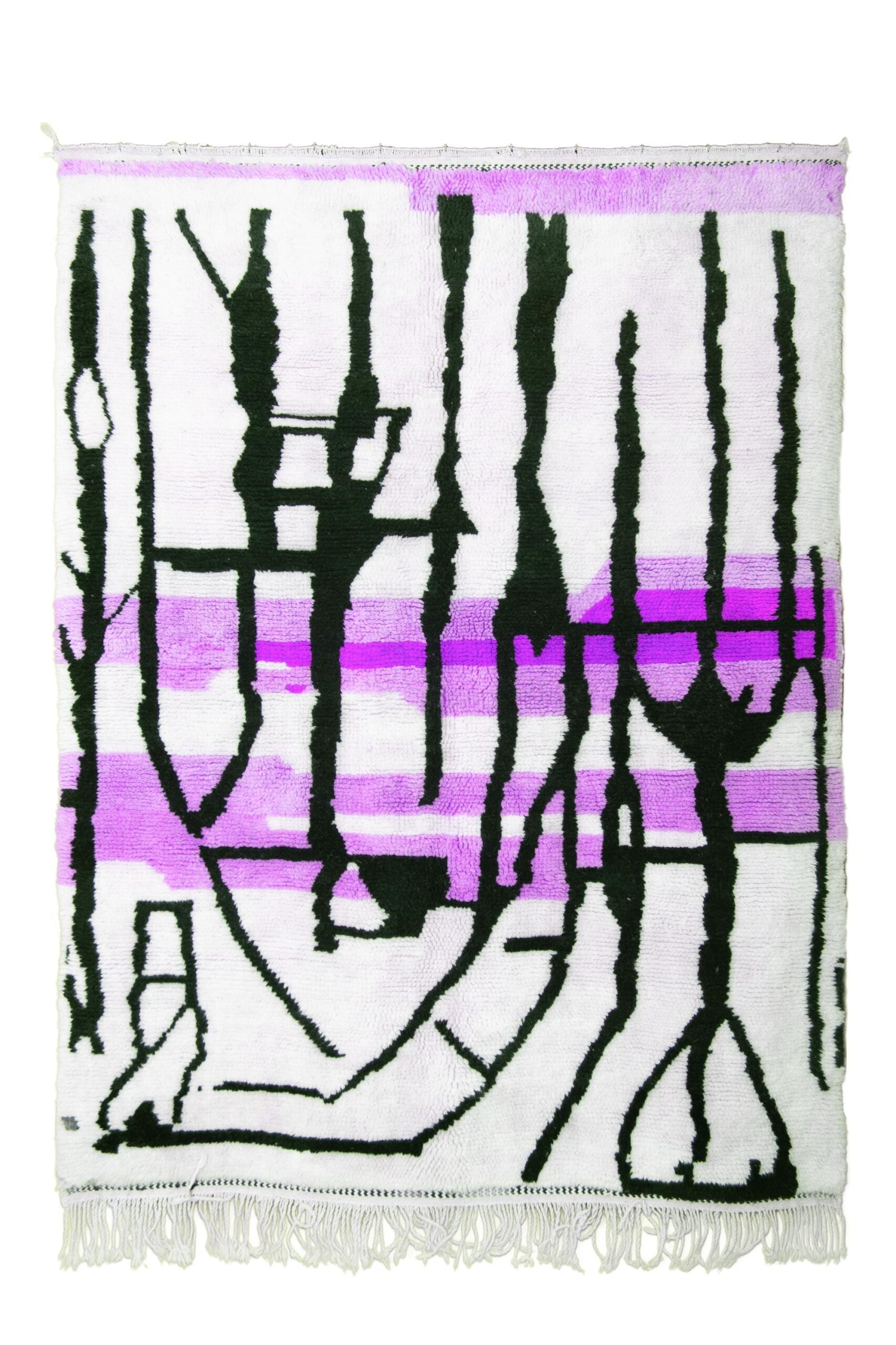 Moroccan Rug Handmade Wool 7x10 - Ivory Black Purple Modern Boho Area Rug for Living Room Bedroom - Mrirt - الصورة 2