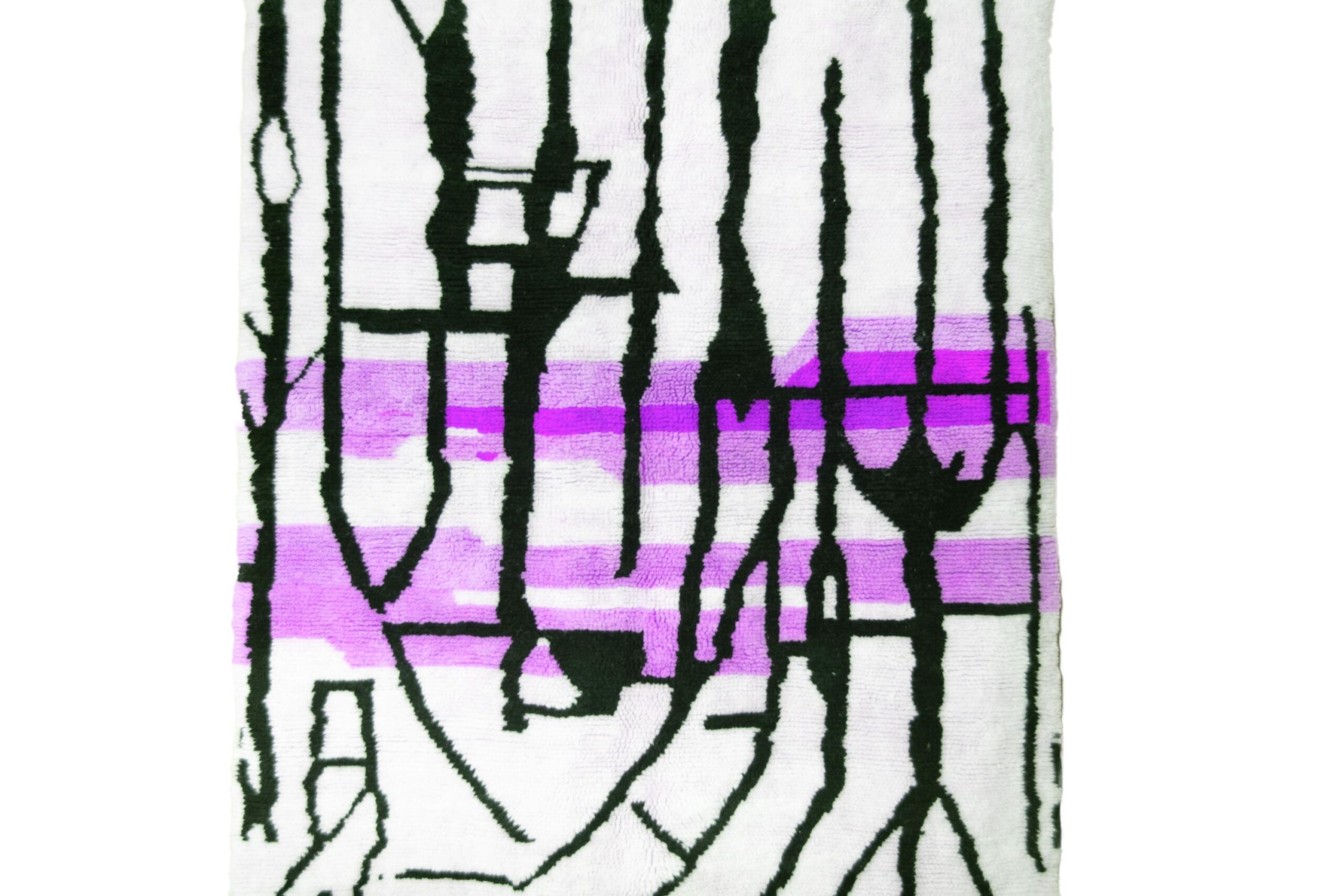 Moroccan Rug Handmade Wool 7x10 - Ivory Black Purple Modern Boho Area Rug for Living Room Bedroom - Mrirt - الصورة 3