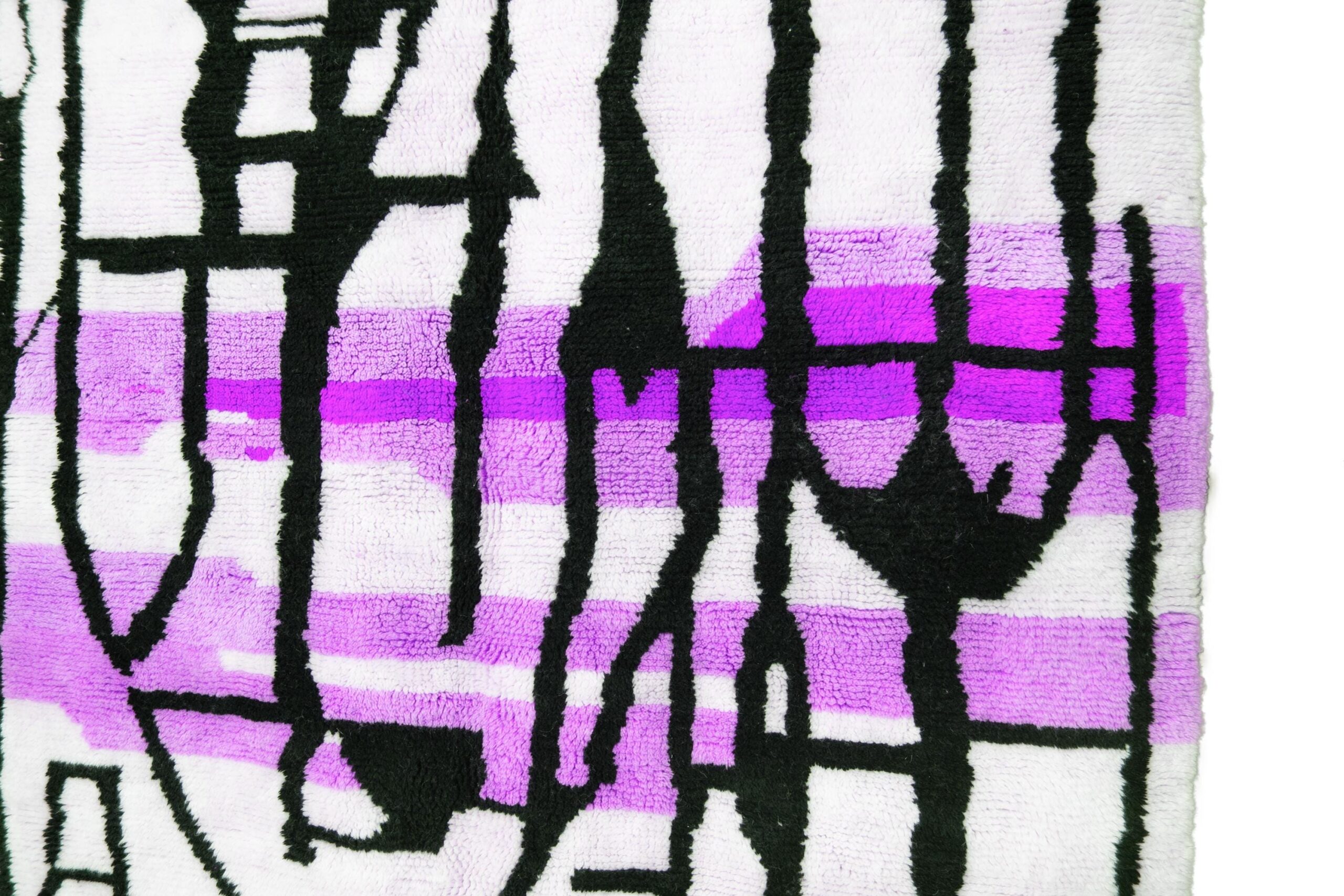 Moroccan Rug Handmade Wool 7x10 - Ivory Black Purple Modern Boho Area Rug for Living Room Bedroom - Mrirt - الصورة 4