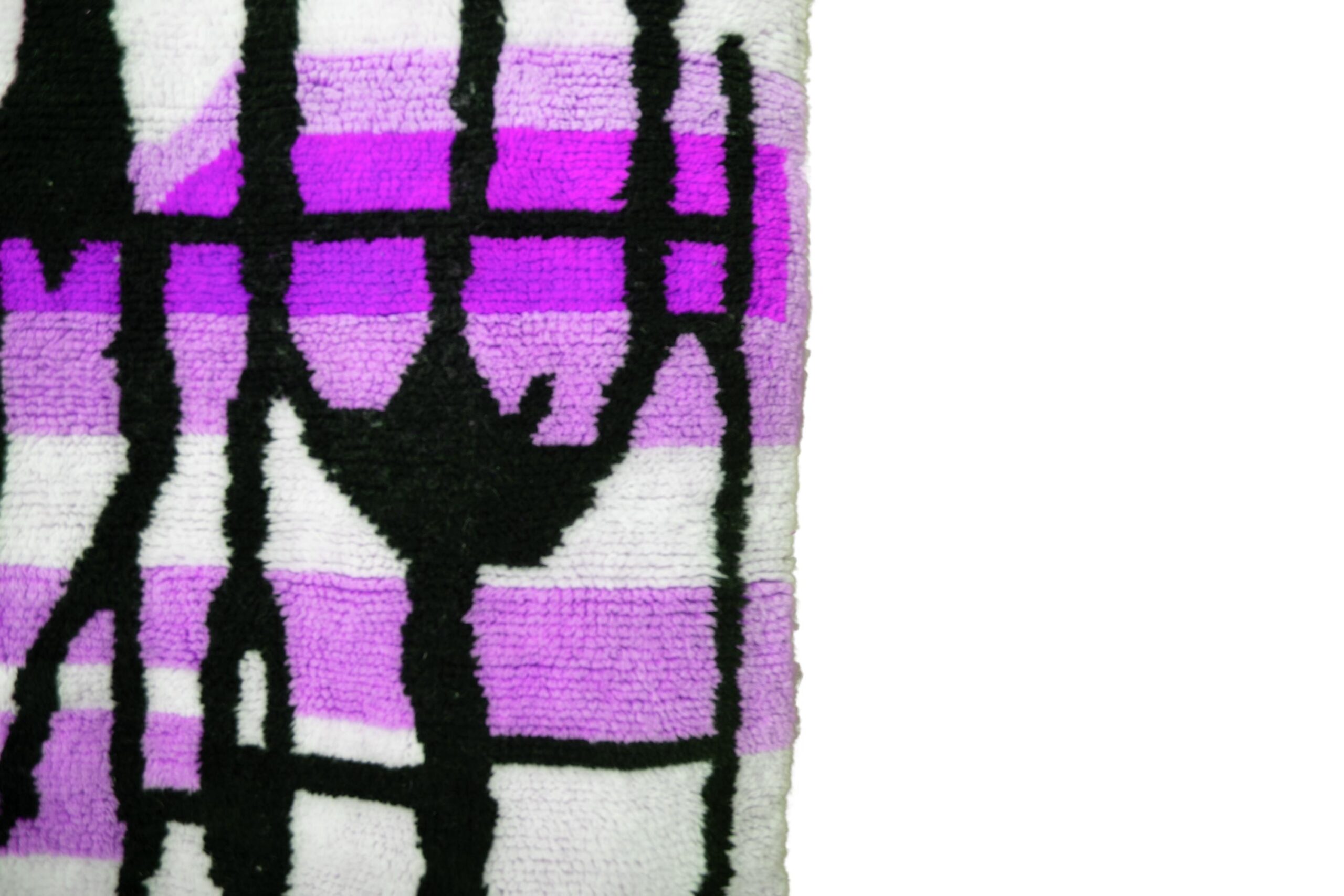 Moroccan Rug Handmade Wool 7x10 - Ivory Black Purple Modern Boho Area Rug for Living Room Bedroom - Mrirt - الصورة 6