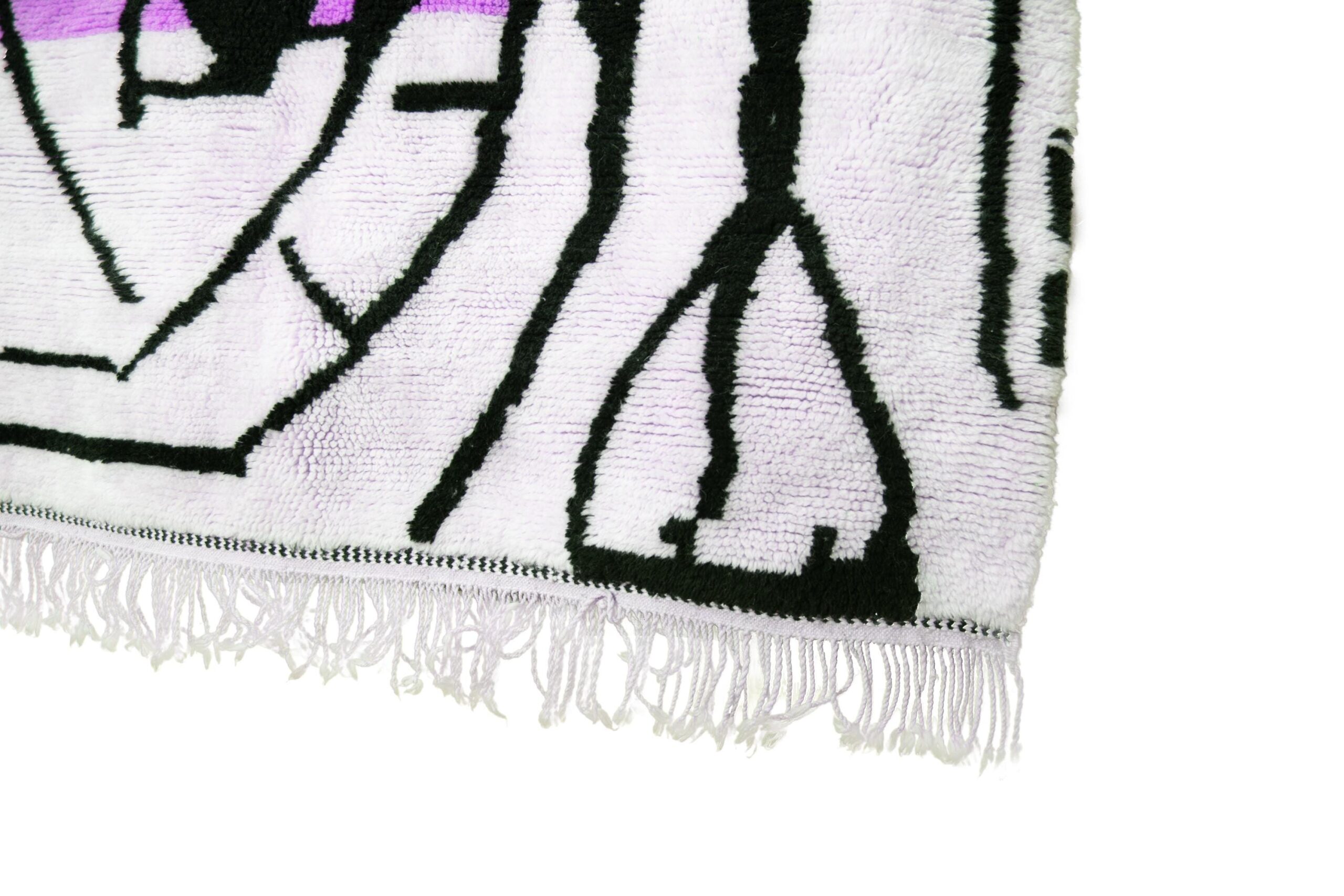 Moroccan Rug Handmade Wool 7x10 - Ivory Black Purple Modern Boho Area Rug for Living Room Bedroom - Mrirt - الصورة 9