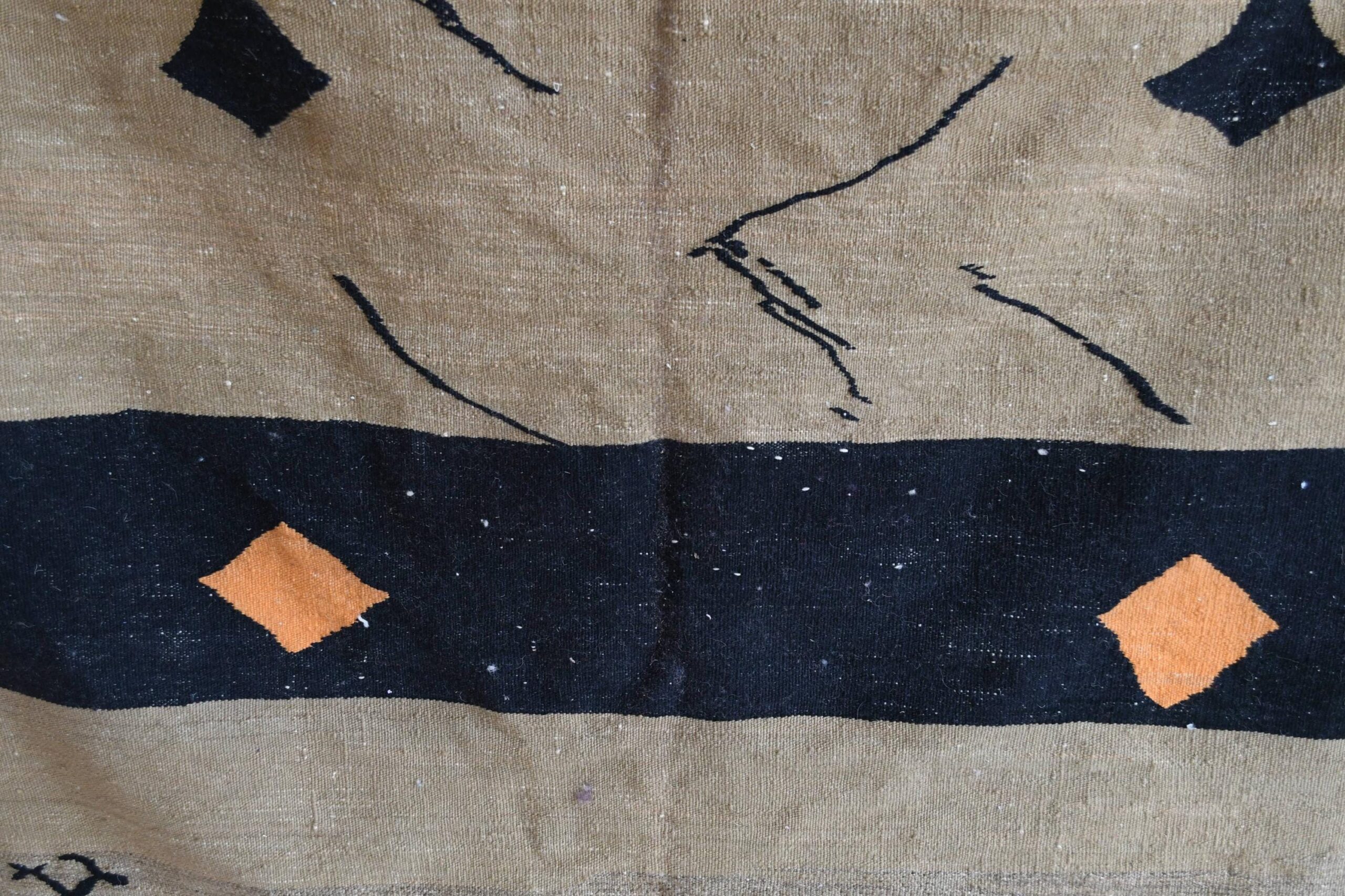 Moroccan Rug Handwoven Wool 9x5 - Neutral Modern Kilim Area Rug for Living Room, Beige Black with Pink Orange Stripes - Bild 11