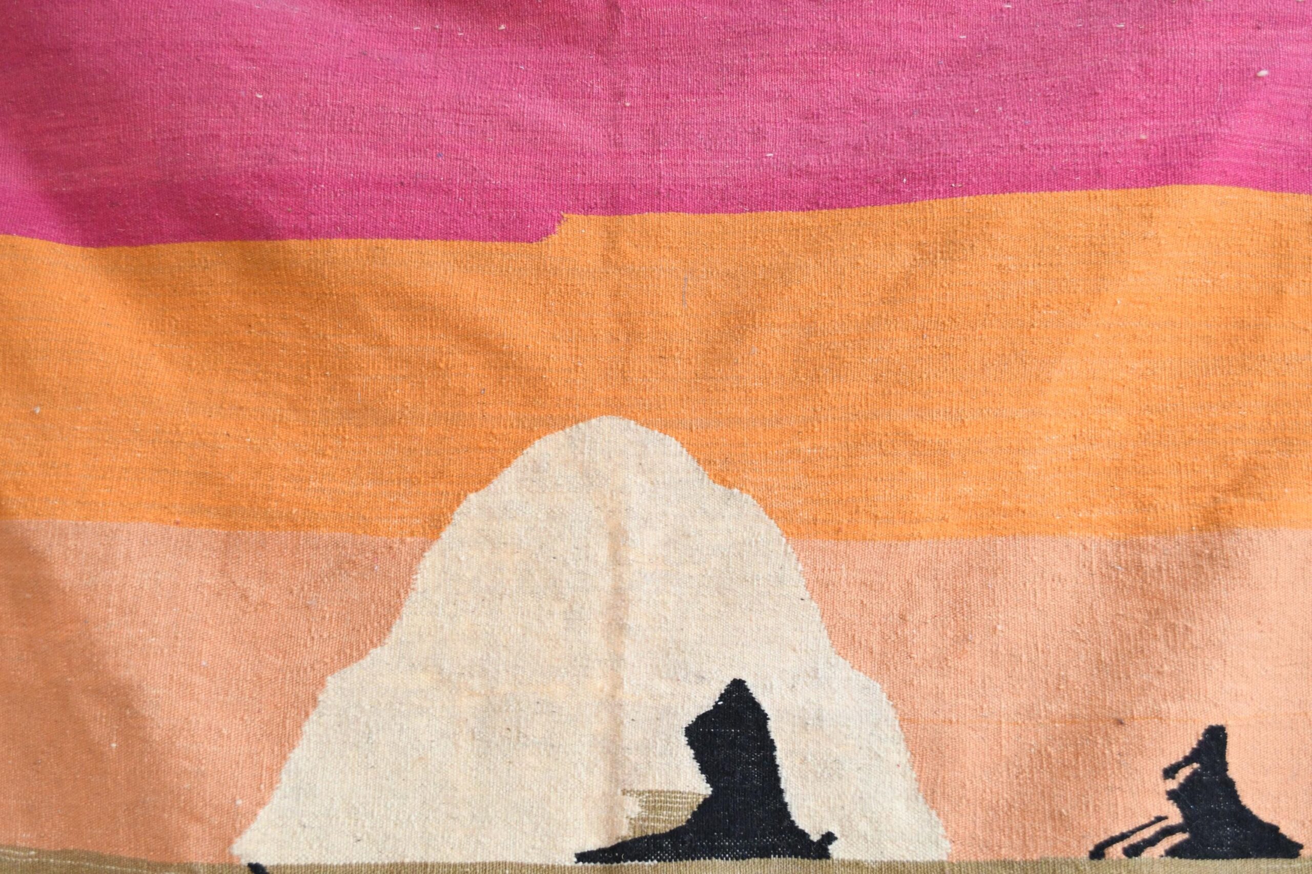 Moroccan Rug Handwoven Wool 9x5 - Neutral Modern Kilim Area Rug for Living Room, Beige Black with Pink Orange Stripes - Bild 14