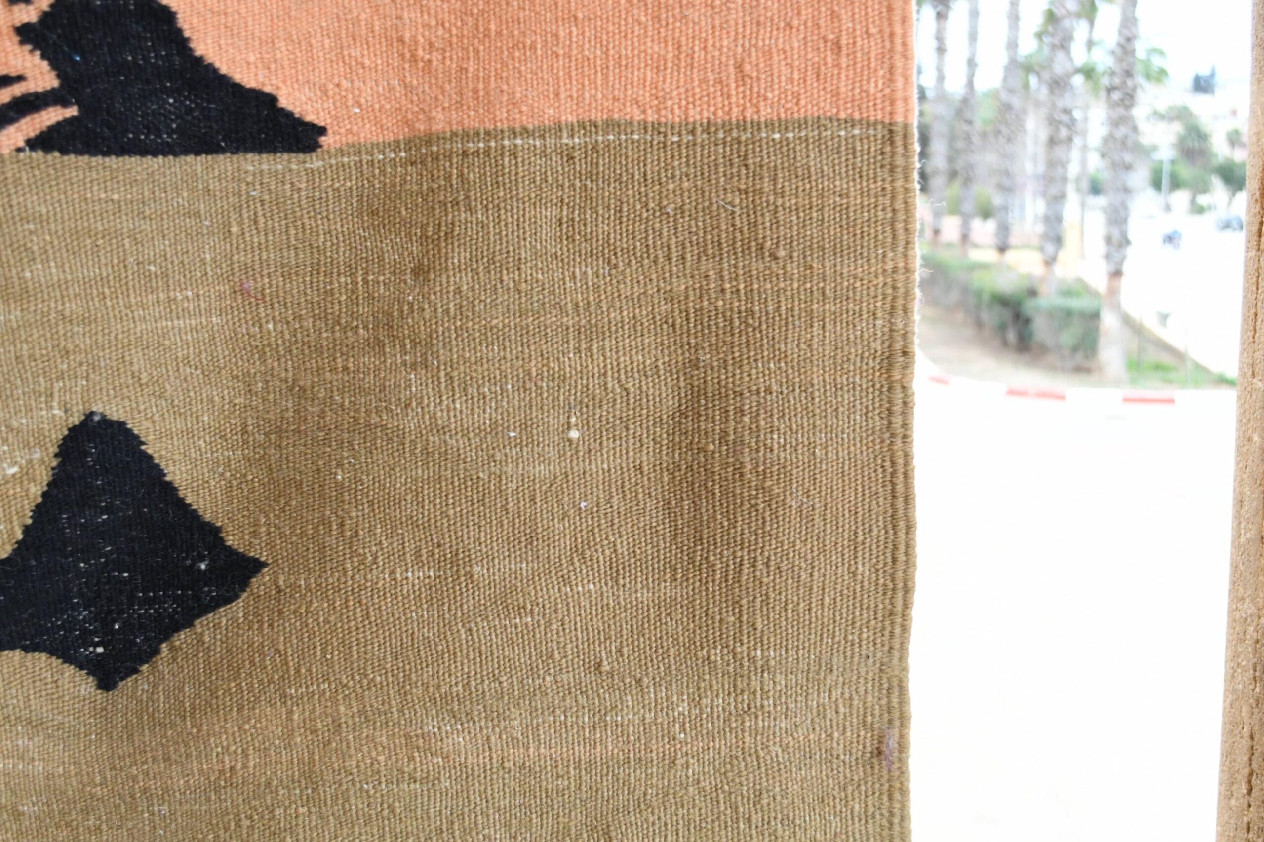 Moroccan Rug Handwoven Wool 9x5 - Neutral Modern Kilim Area Rug for Living Room, Beige Black with Pink Orange Stripes - Bild 15