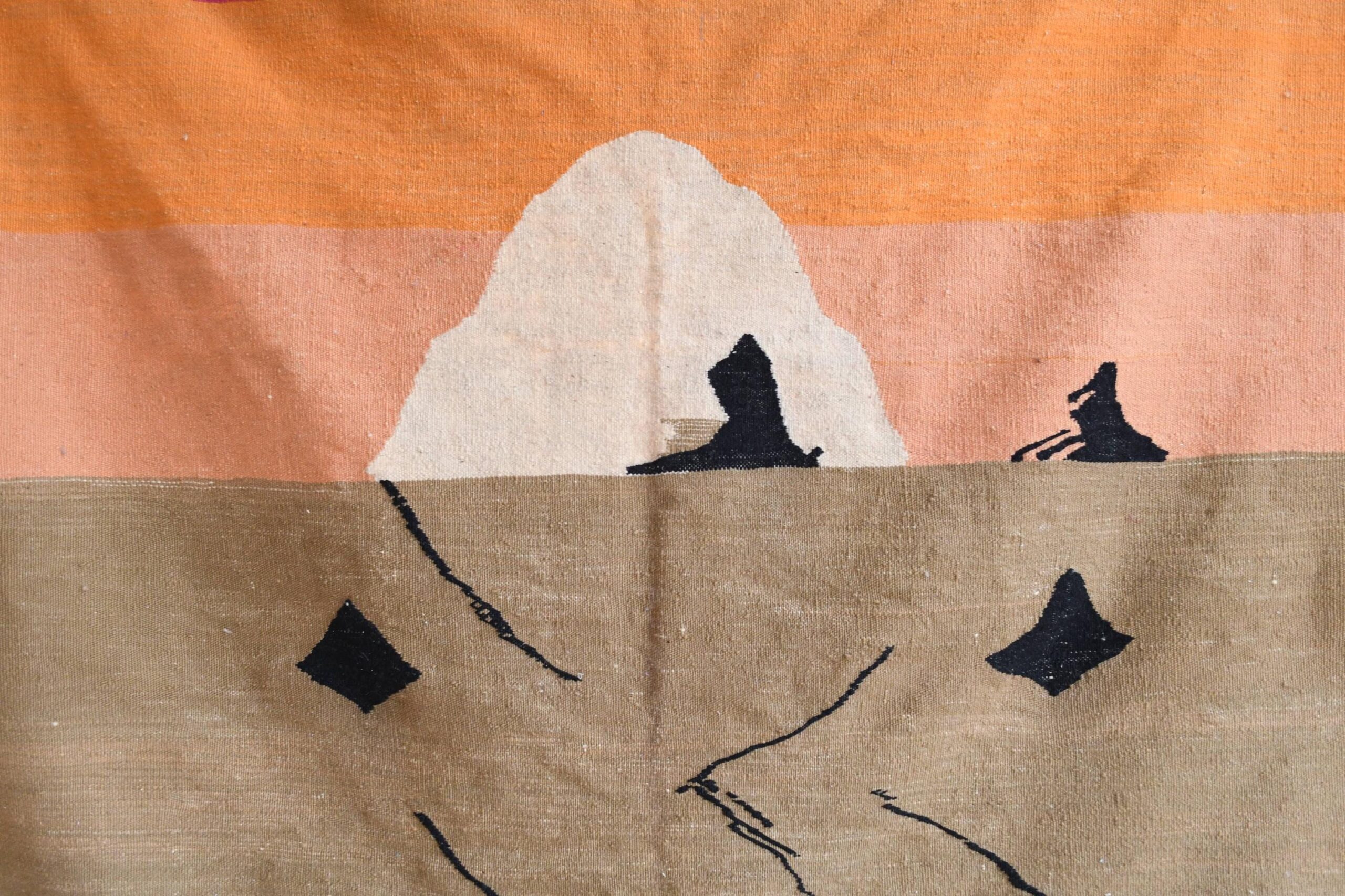 Moroccan Rug Handwoven Wool 9x5 - Neutral Modern Kilim Area Rug for Living Room, Beige Black with Pink Orange Stripes - Bild 7