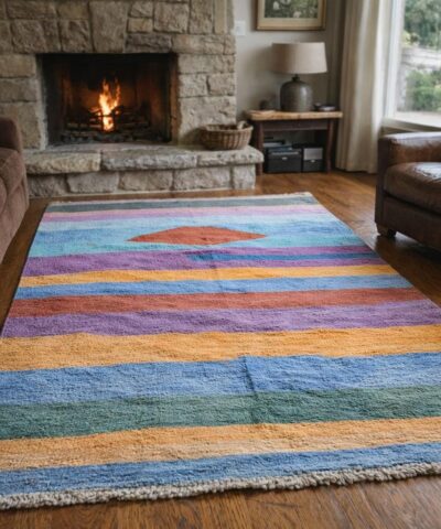 Moroccan Rug Handmade Wool 8x5 - Colorful Modern Kilim Boho Area Rug for Living Room or Bedroom