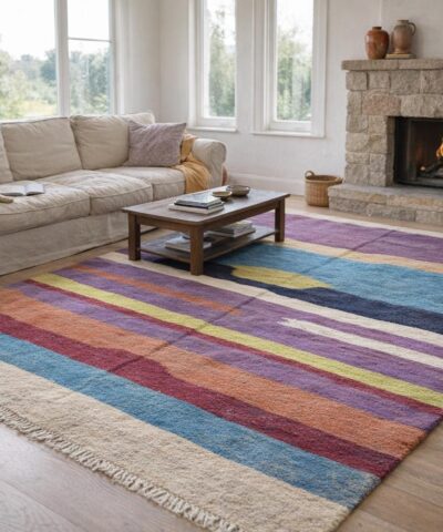 Moroccan Rug Handmade Wool 8x5 - Colorful Modern Kilim Area Rug for Living Room Bedroom Boho Decor