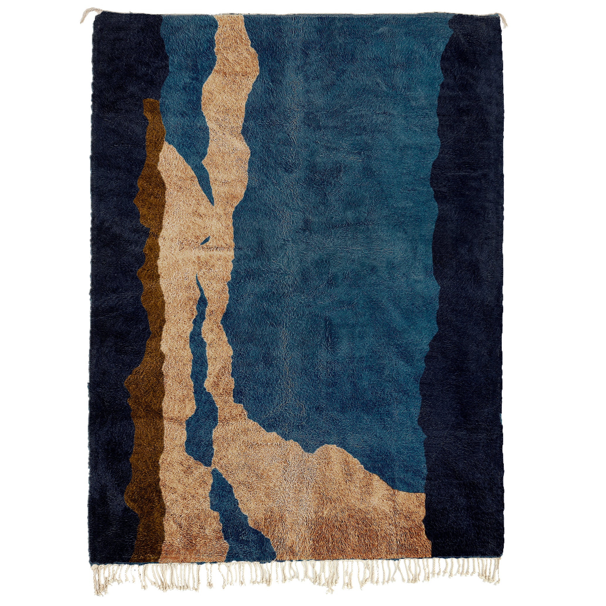 Moroccan Rug Mrirt 5x7 Wool Navy Teal Tan Minimalist Living Room Berber - Image 2