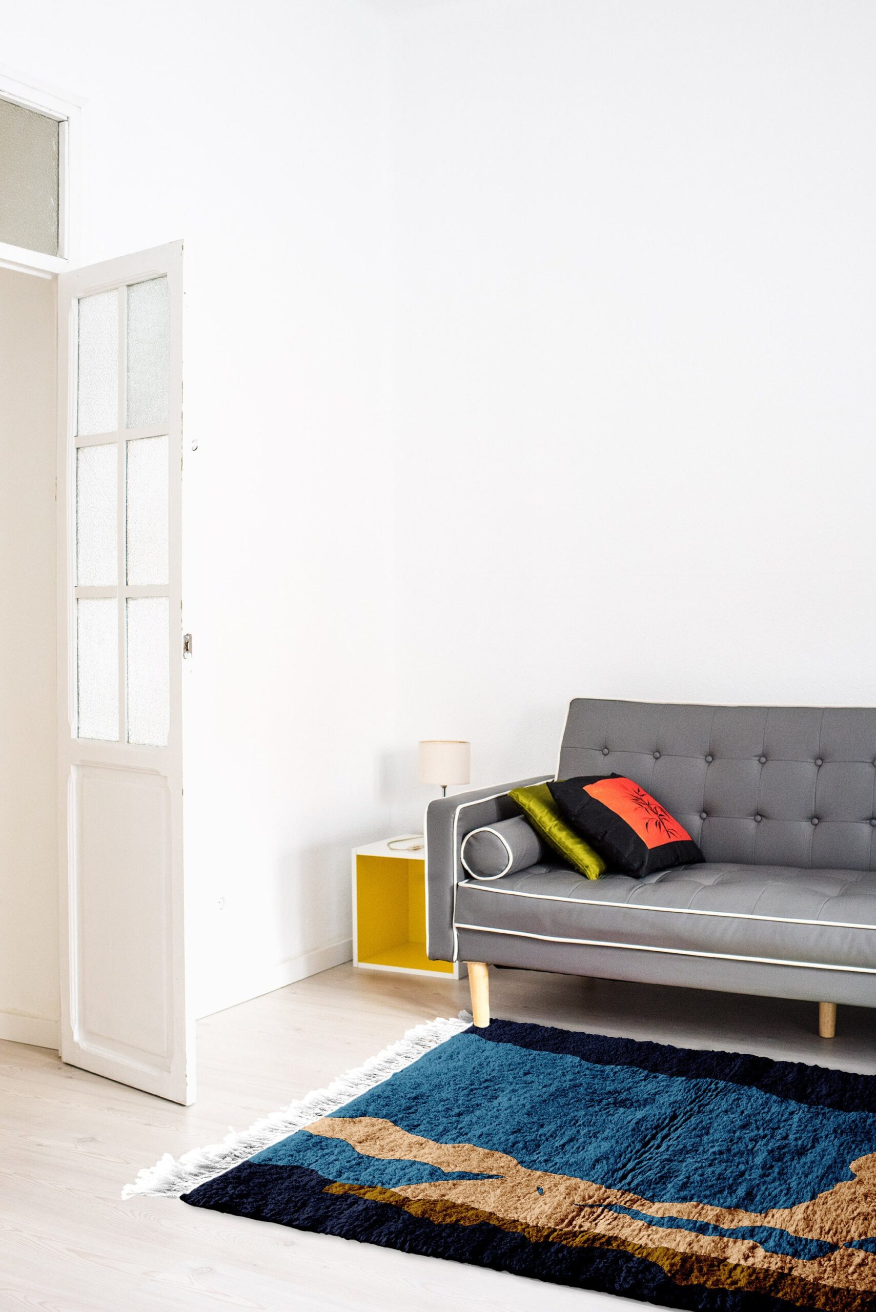 Moroccan Rug Mrirt 5x7 Wool Navy Teal Tan Minimalist Living Room Berber - Image 4