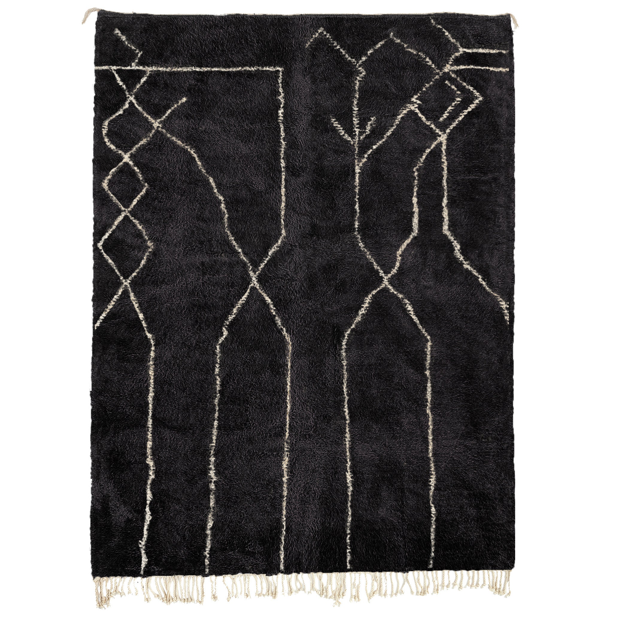 Moroccan Rug Beni Ourain 5x7 Wool Black Ivory Minimalist Living Room - Image 2