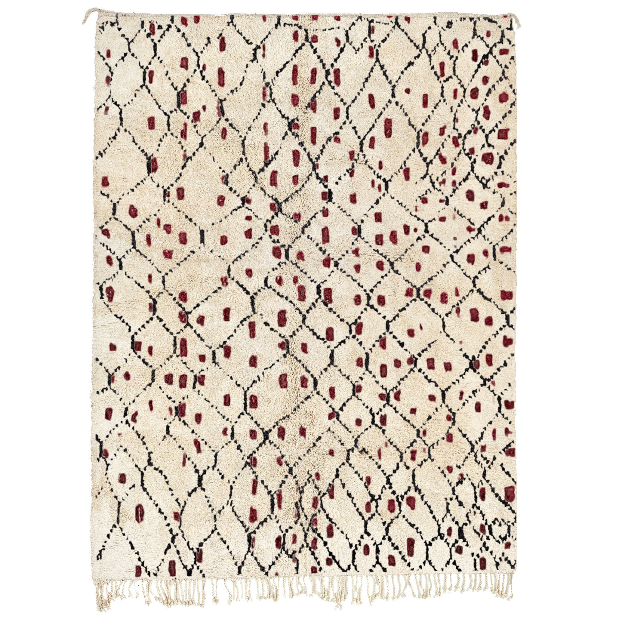 Moroccan Rug Beni Ourain 5x8 Wool Cream White Black Burgundy Boho Living Room Berber - Image 3