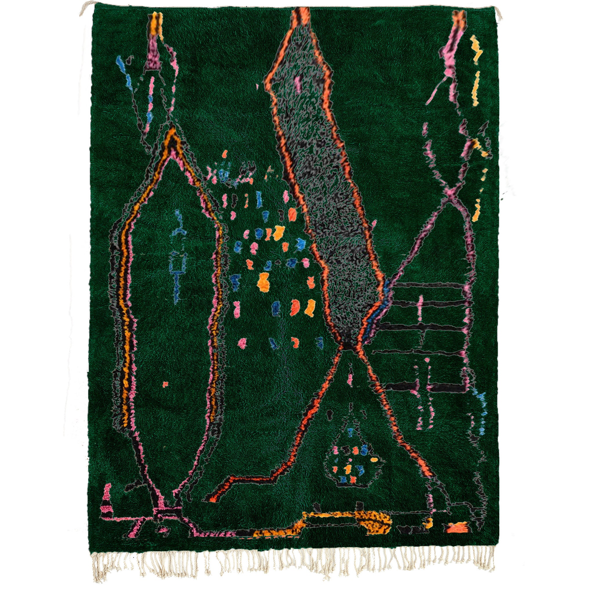 Moroccan Rug Handmade Wool Custom Size - Emerald Green Boho Modern Area Rug for Living Room Bedroom Berber - 画像2