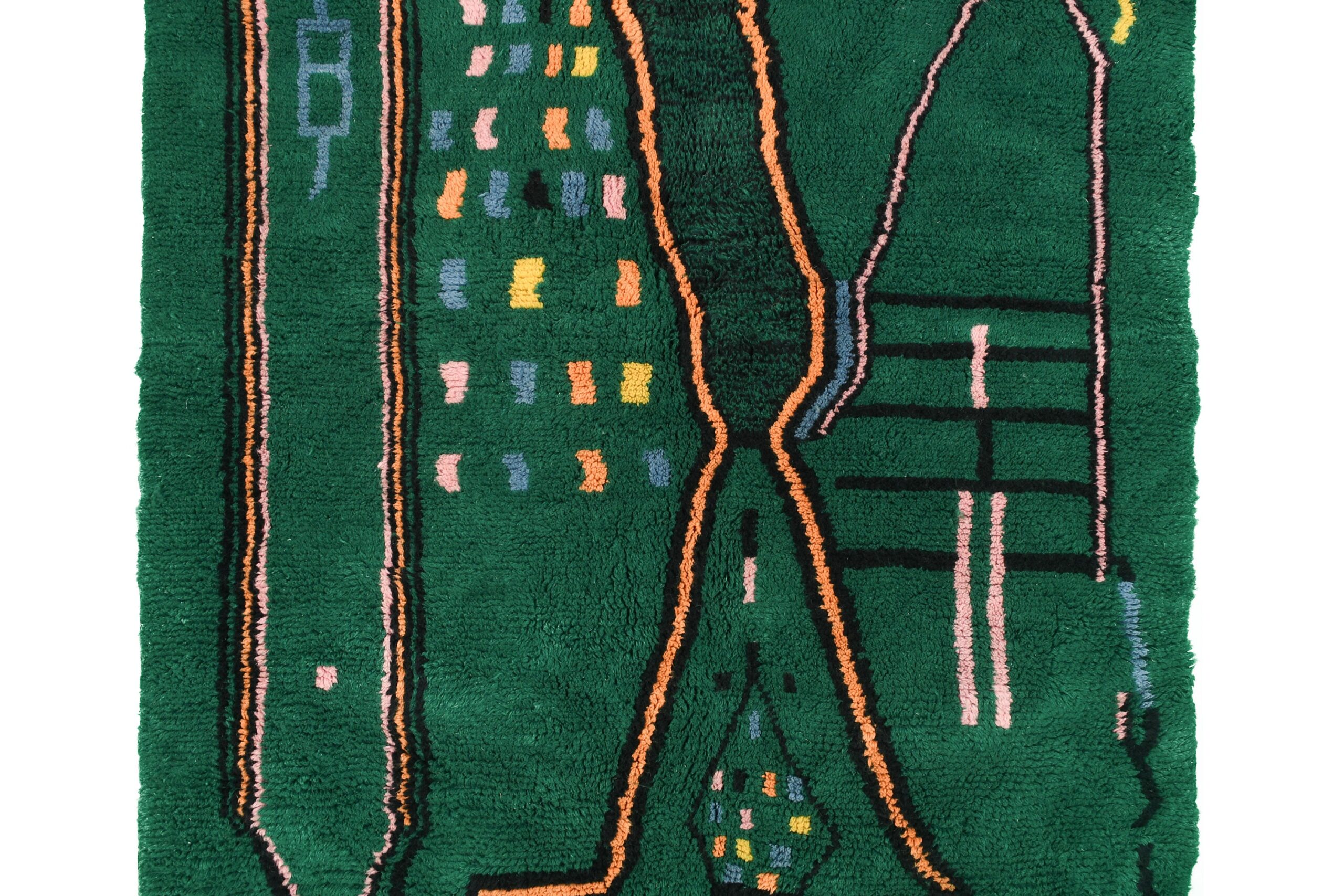 Moroccan Rug Handmade Wool Custom Size - Emerald Green Boho Modern Area Rug for Living Room Bedroom Berber - 画像3