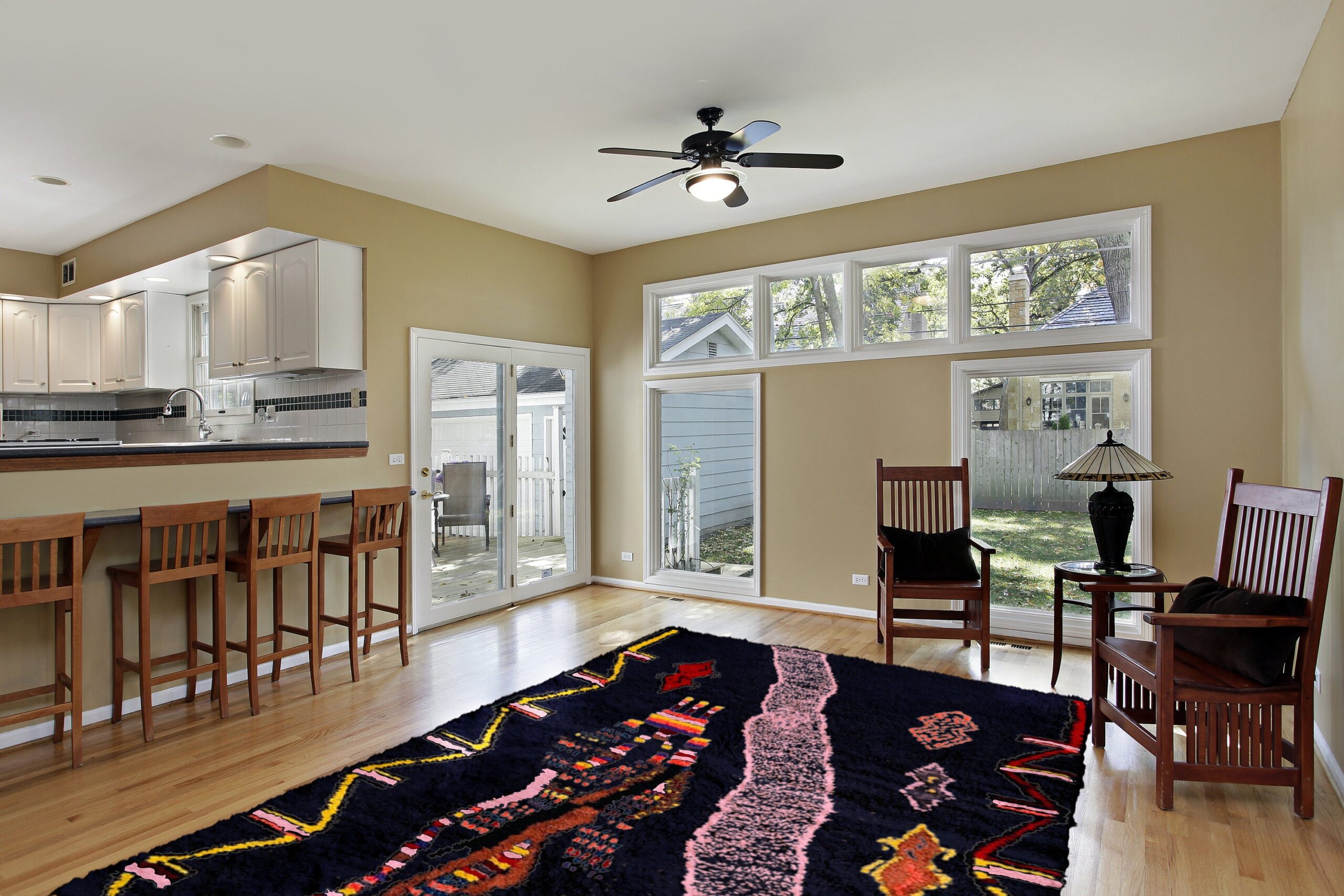 Moroccan Rug Azilal 5x8 Wool Navy Black Pink Orange Yellow Boho Living Room - الصورة 3