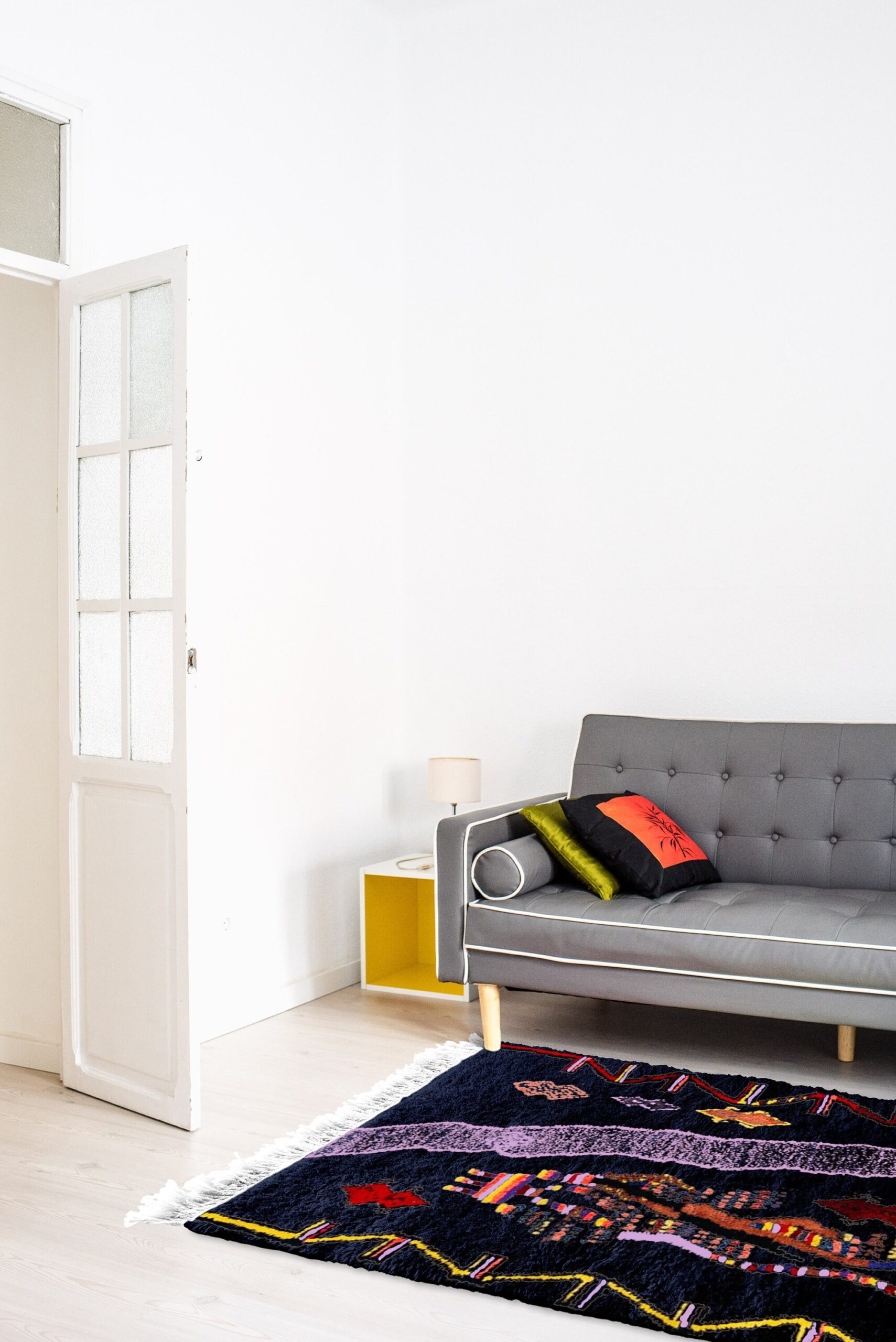 Moroccan Rug Azilal 5x8 Wool Navy Black Pink Orange Yellow Boho Living Room - الصورة 4