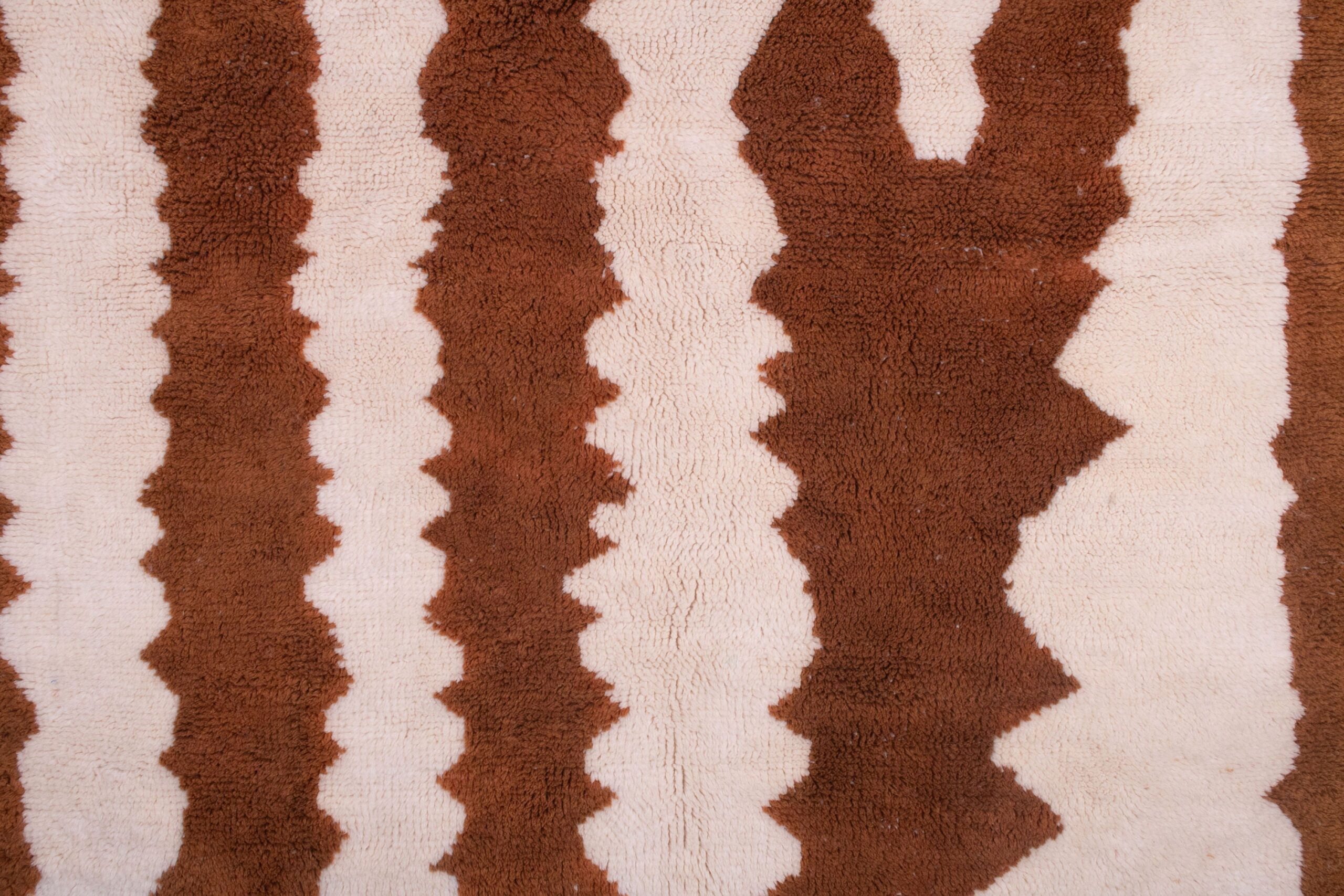 Moroccan Rug Handmade Wool Custom Size - Ivory Brown Striped Modern Boho Area Rug for Living Room Bedroom Mrirt - Kuva 3