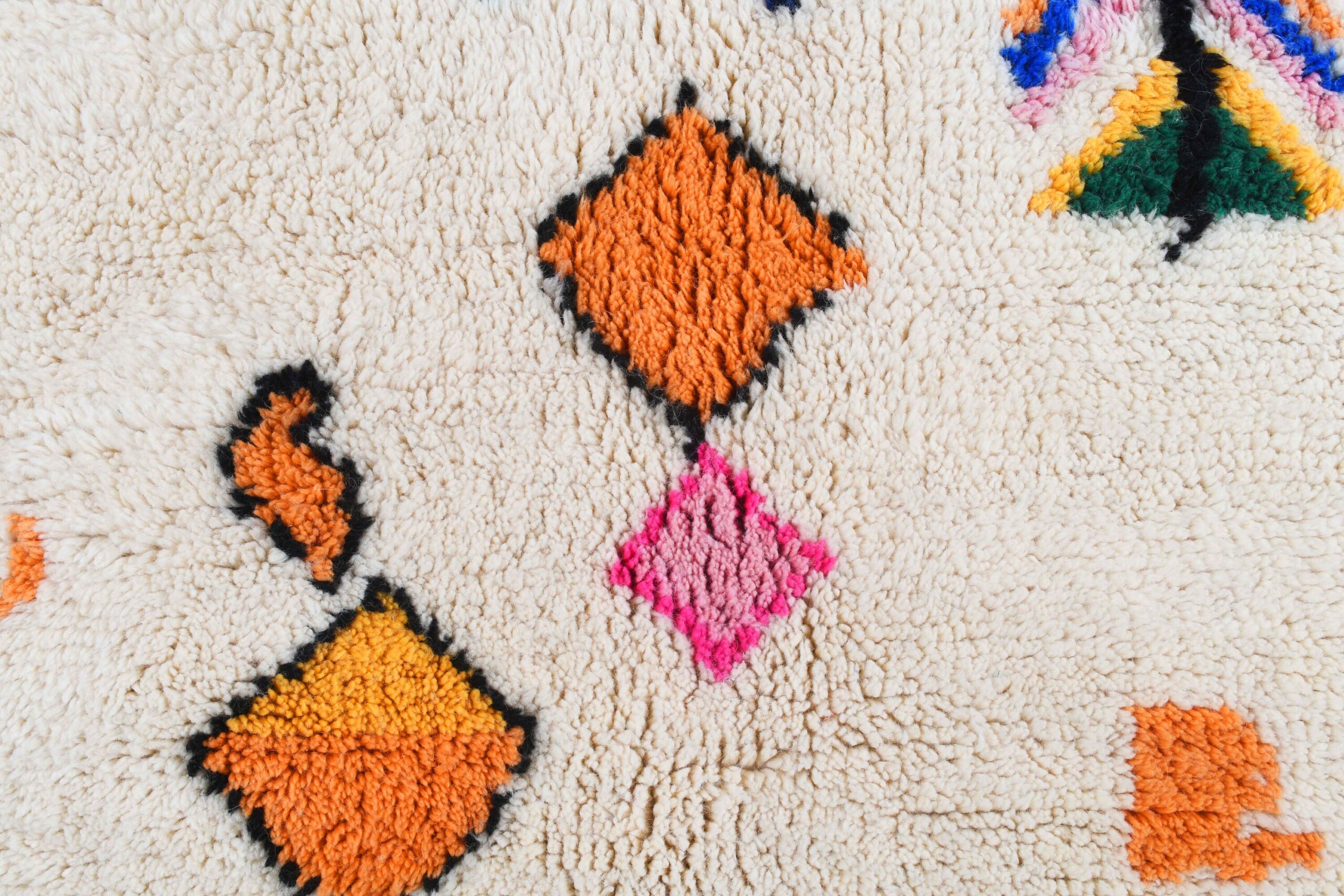 Moroccan Rug Azilal 5x8 Wool Cream White Multicolor Boho Living Room Berber - 画像4