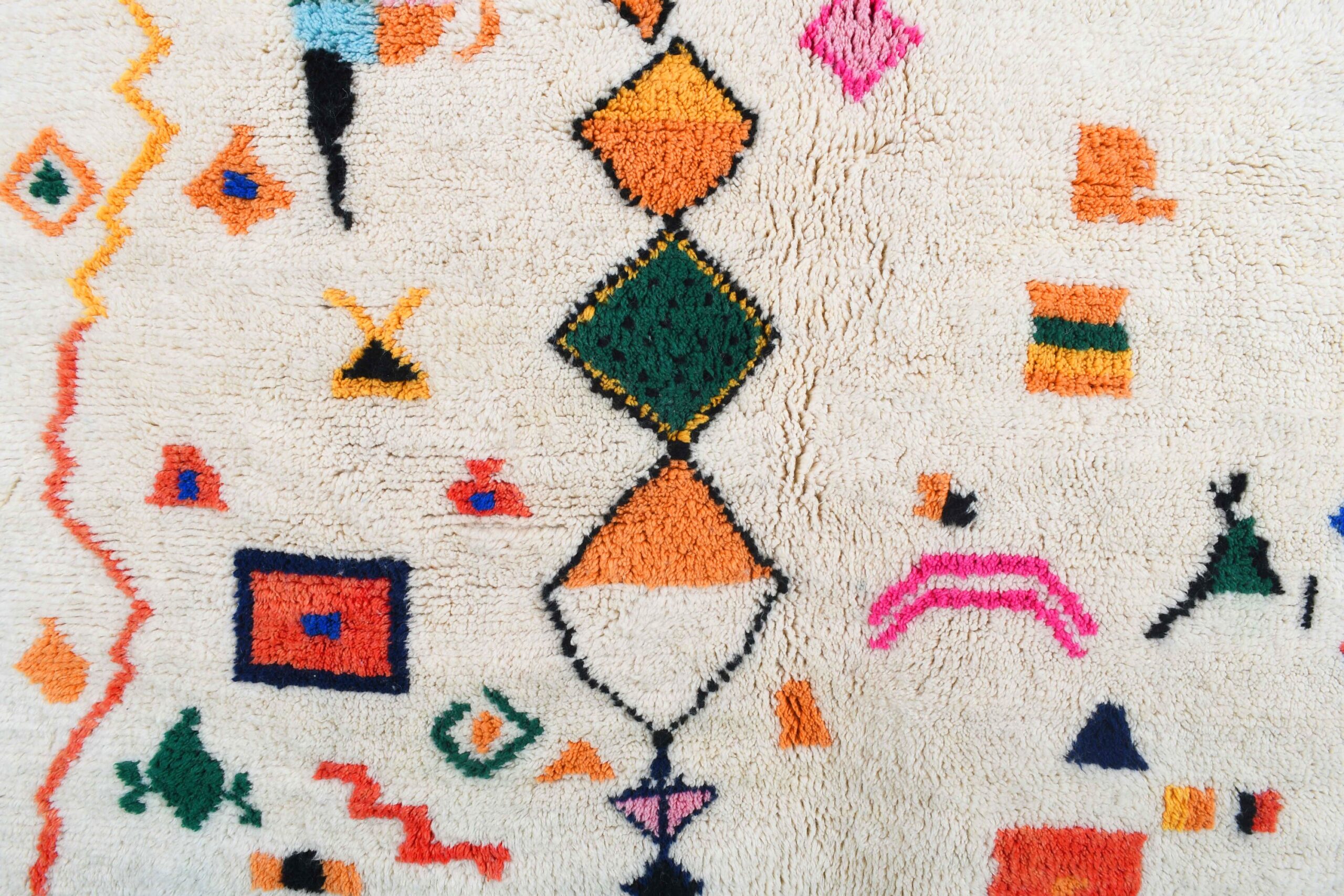 Moroccan Rug Azilal 5x8 Wool Cream White Multicolor Boho Living Room Berber - 画像5