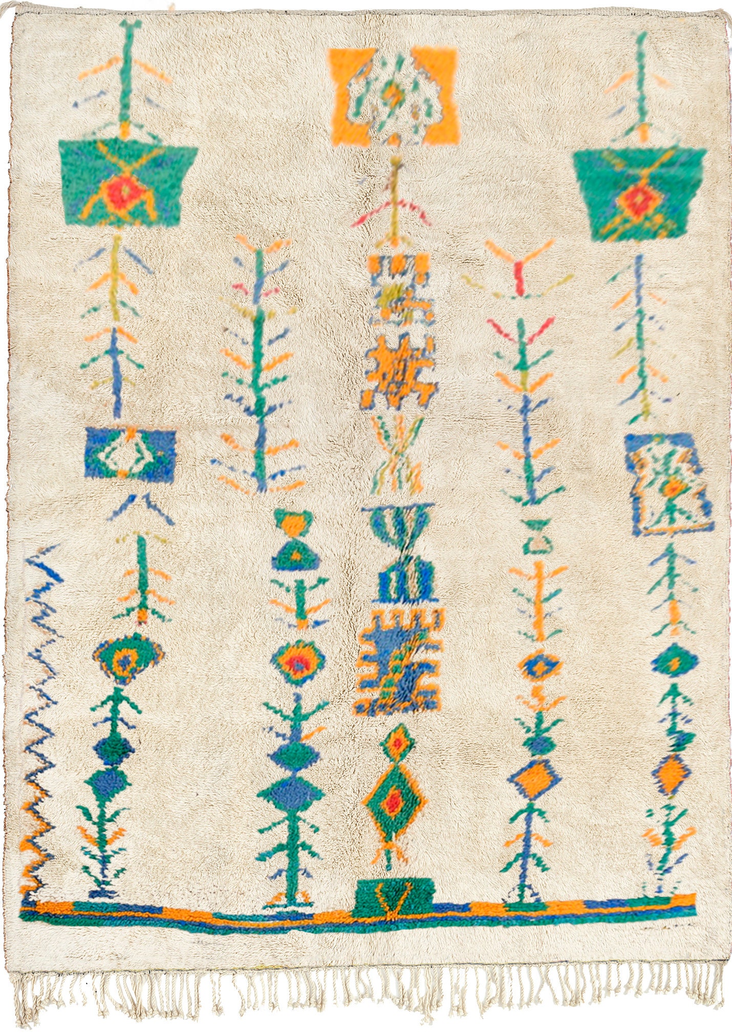 Moroccan Rug Handmade Wool Custom Size - Ivory Neutral Colorful Boho Area Rug for Living Room Bedroom - Azilal - 画像2