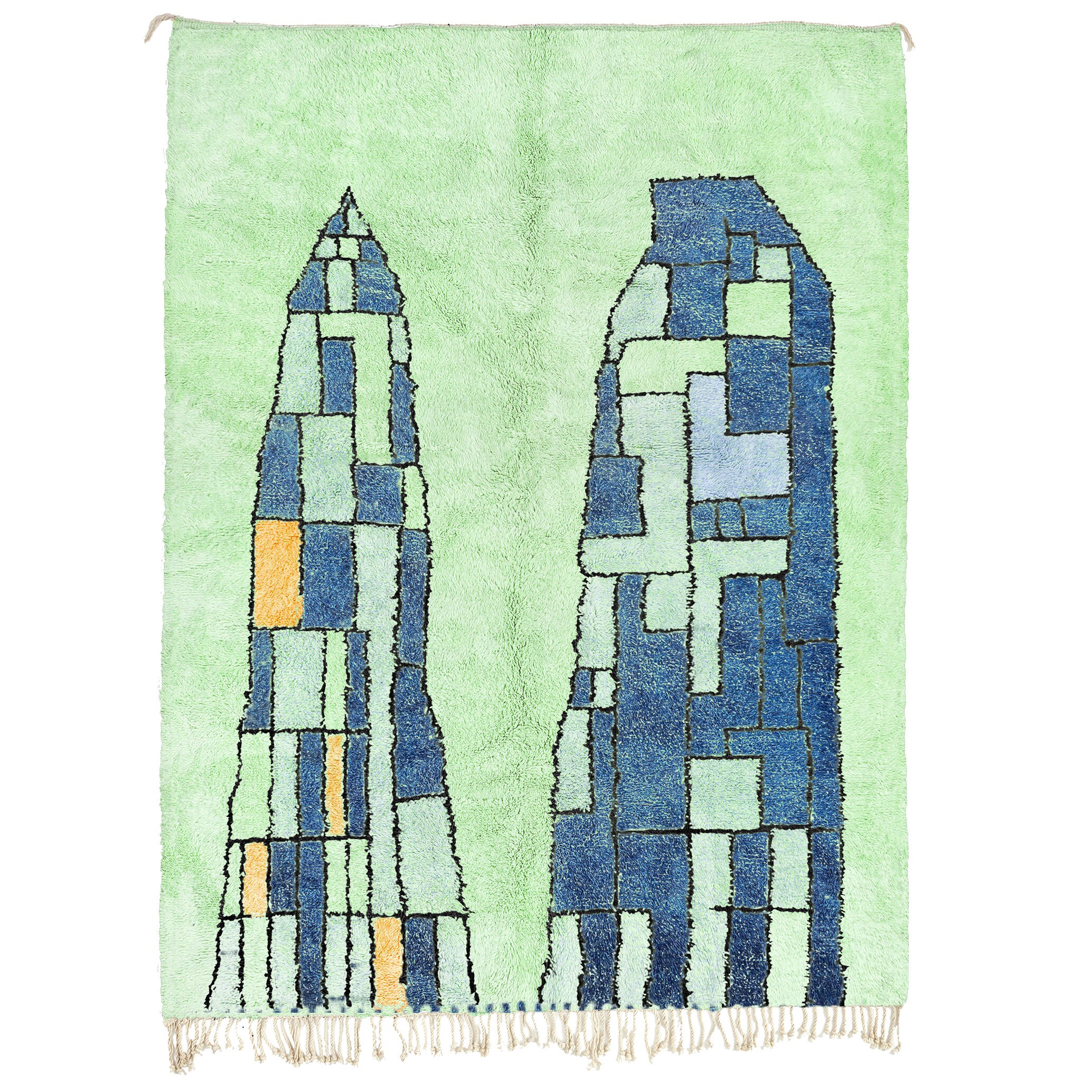 Moroccan Rug Mrirt 6x9 Wool Mint Green Navy Blue Geometric Boho Living Room - Image 2