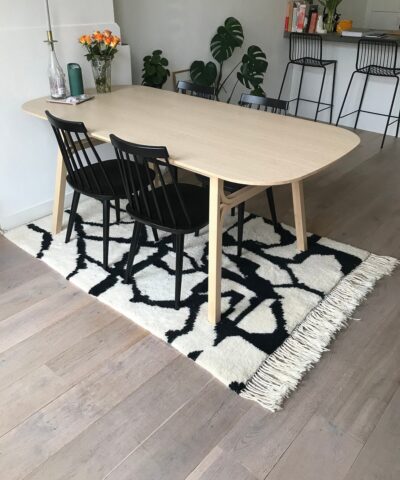 Moroccan Rug Beni Ourain 5x7 Wool Black Ivory Abstract Boho Living Room