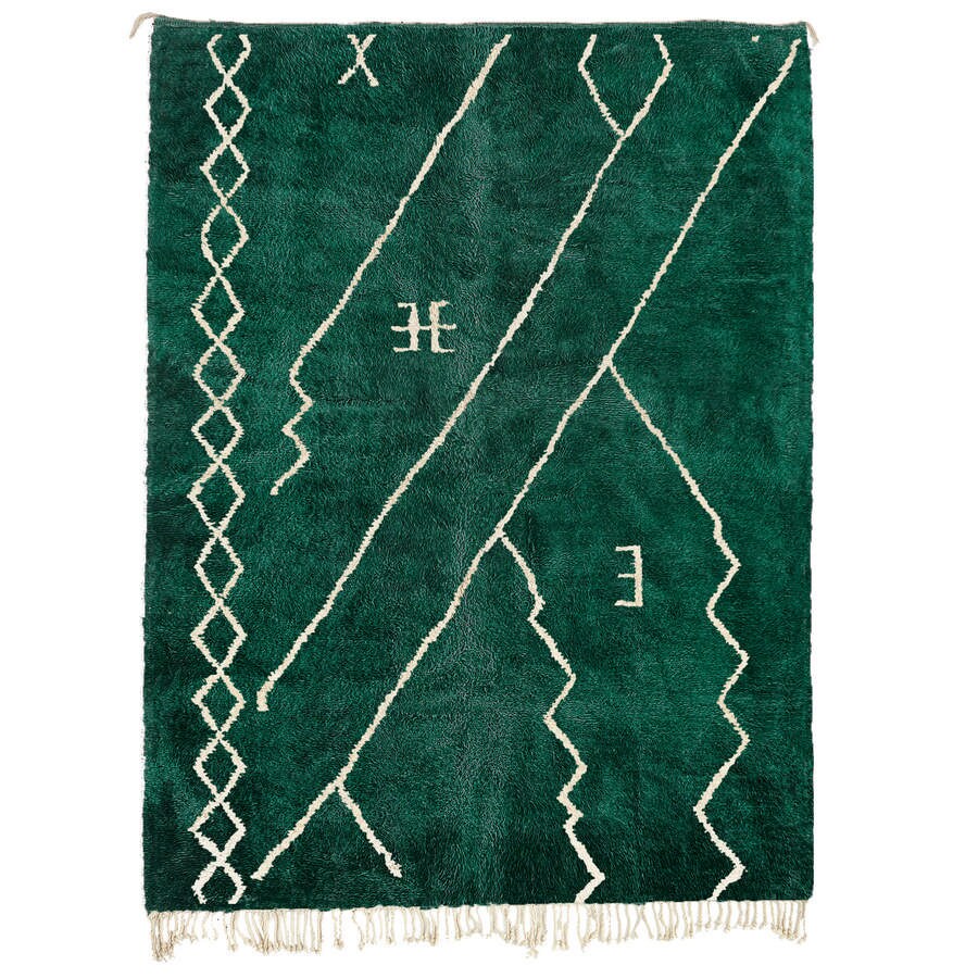 Moroccan Rug Mrirt 8x10 Wool Emerald Green Ivory Minimalist Boho Living Room - Image 2