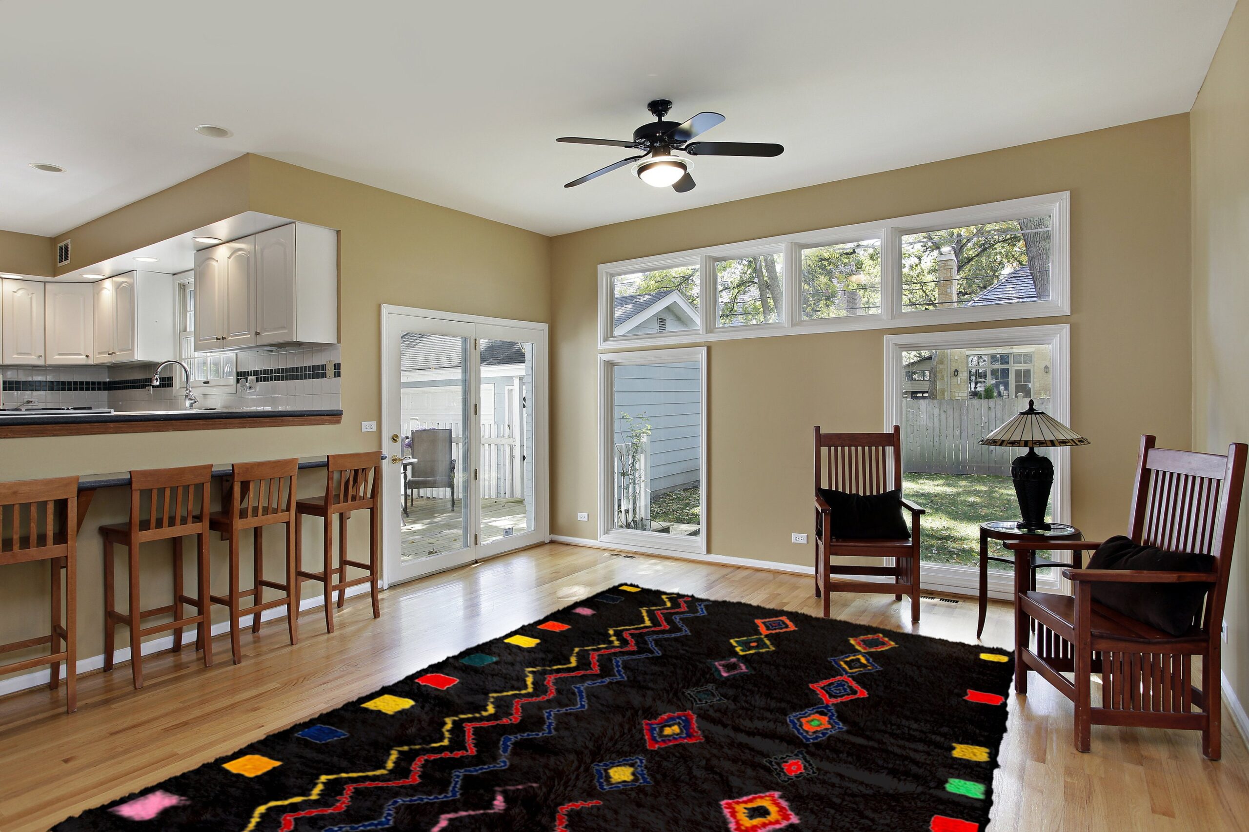 Moroccan Rug Handmade Wool Custom Size - Black Colorful Boho Area Rug for Living Room Bedroom, Berber Style - 画像3