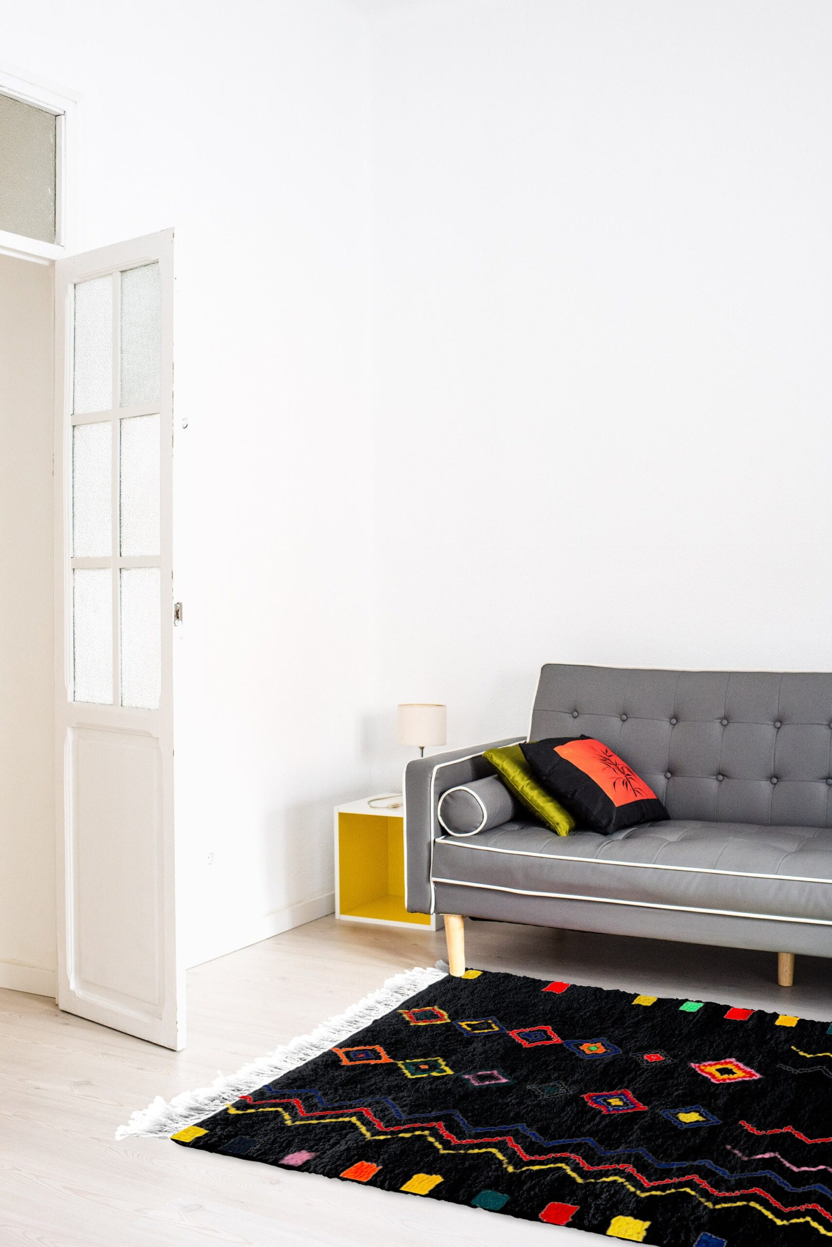 Moroccan Rug Handmade Wool Custom Size - Black Colorful Boho Area Rug for Living Room Bedroom, Berber Style - 画像4