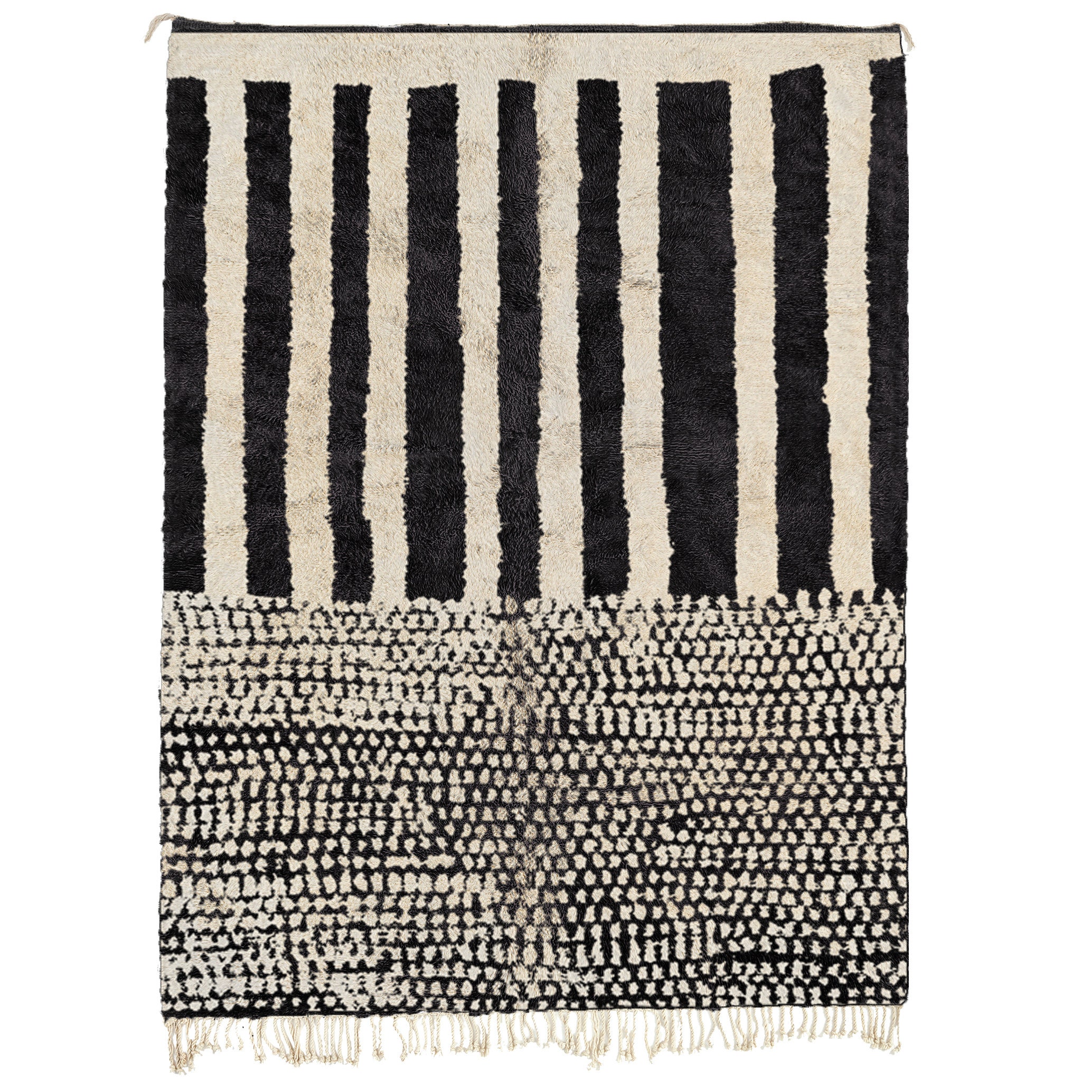 Moroccan Rug Handmade Wool 8x10 - Black White Minimalist Boho Area Rug for Living Room Bedroom - Beni Ourain - Imagen 2