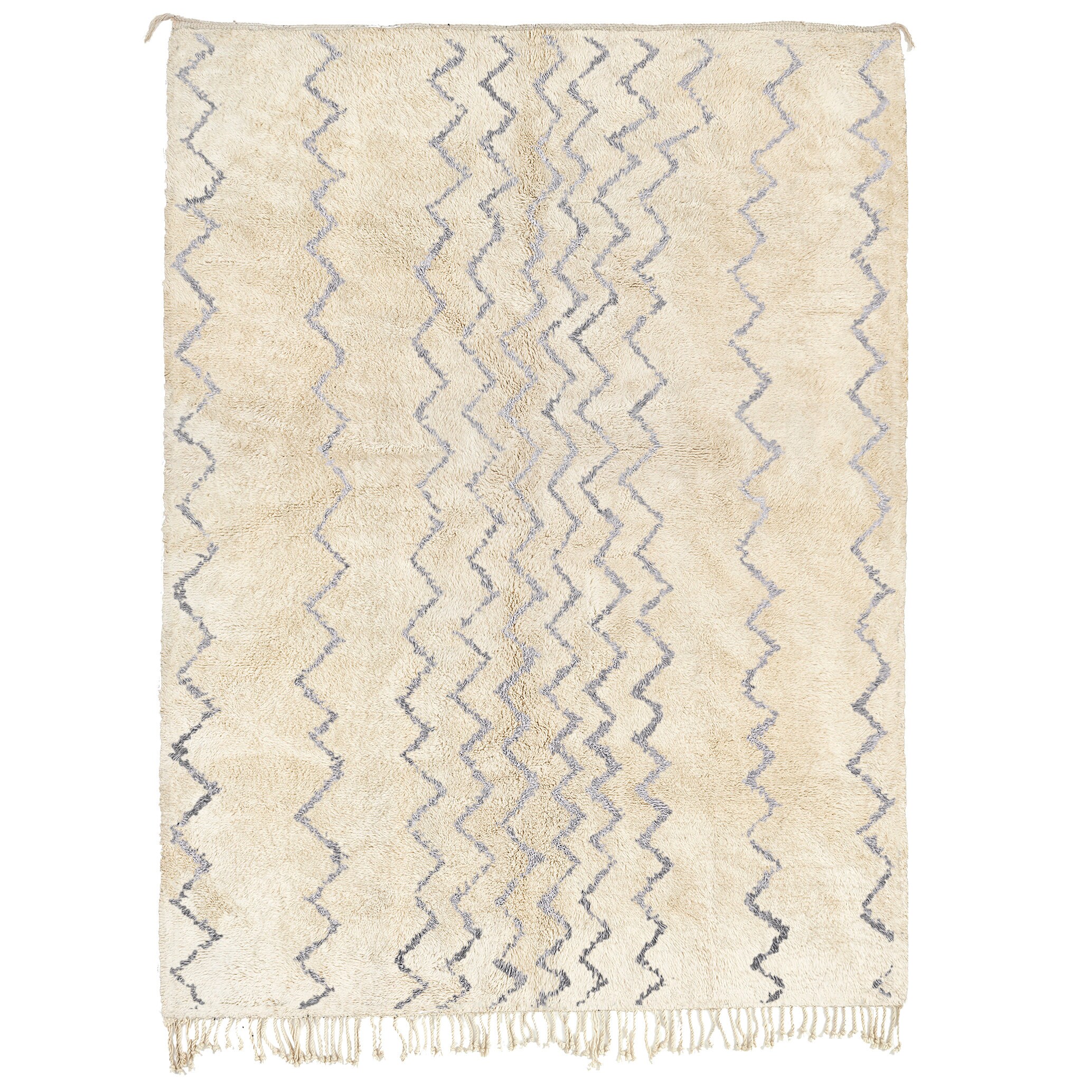 Moroccan Rug Beni Ourain 5x8 Wool Cream White Blue Gray Minimalist Living Room - الصورة 2