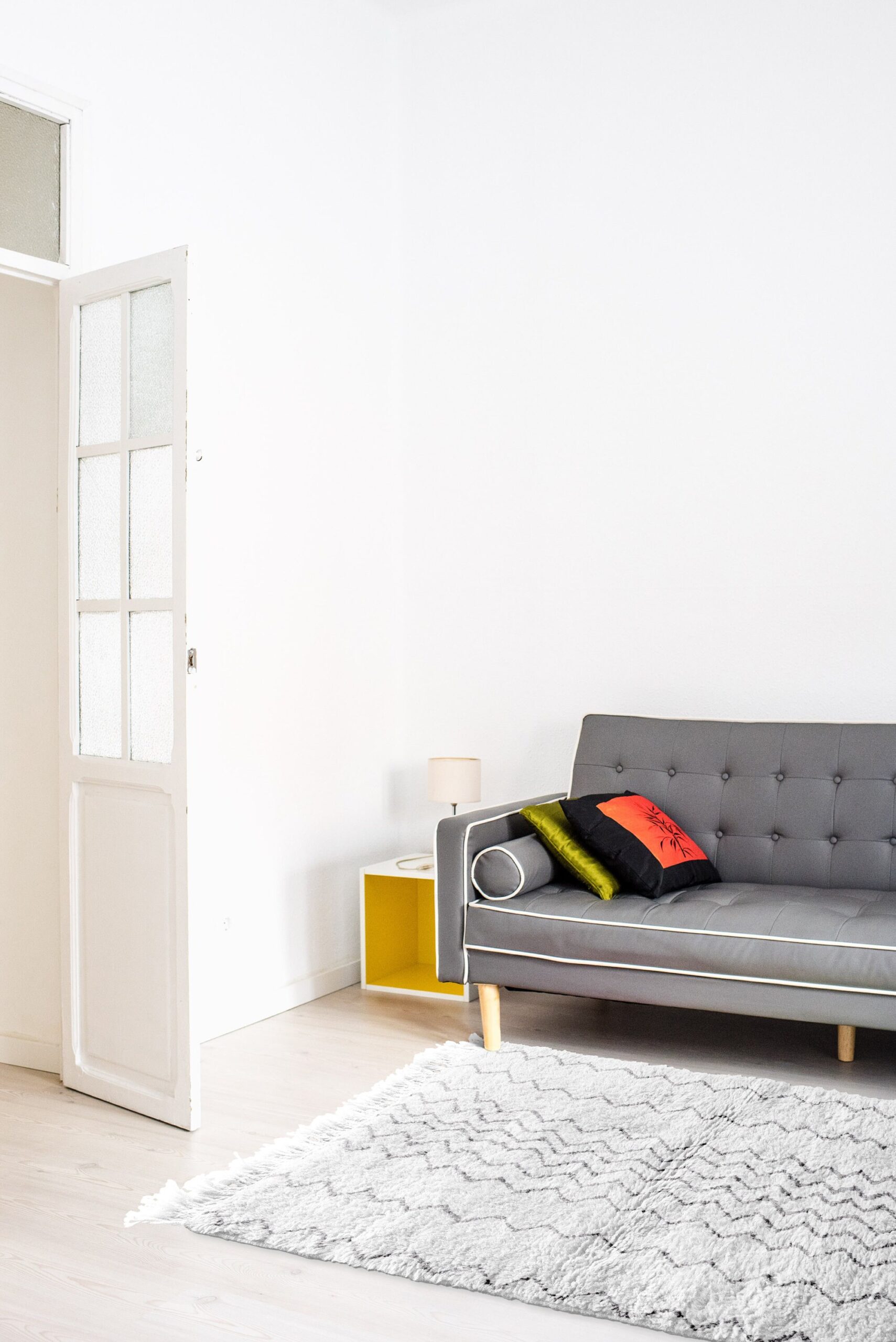 Moroccan Rug Beni Ourain 5x8 Wool Cream White Blue Gray Minimalist Living Room - الصورة 3