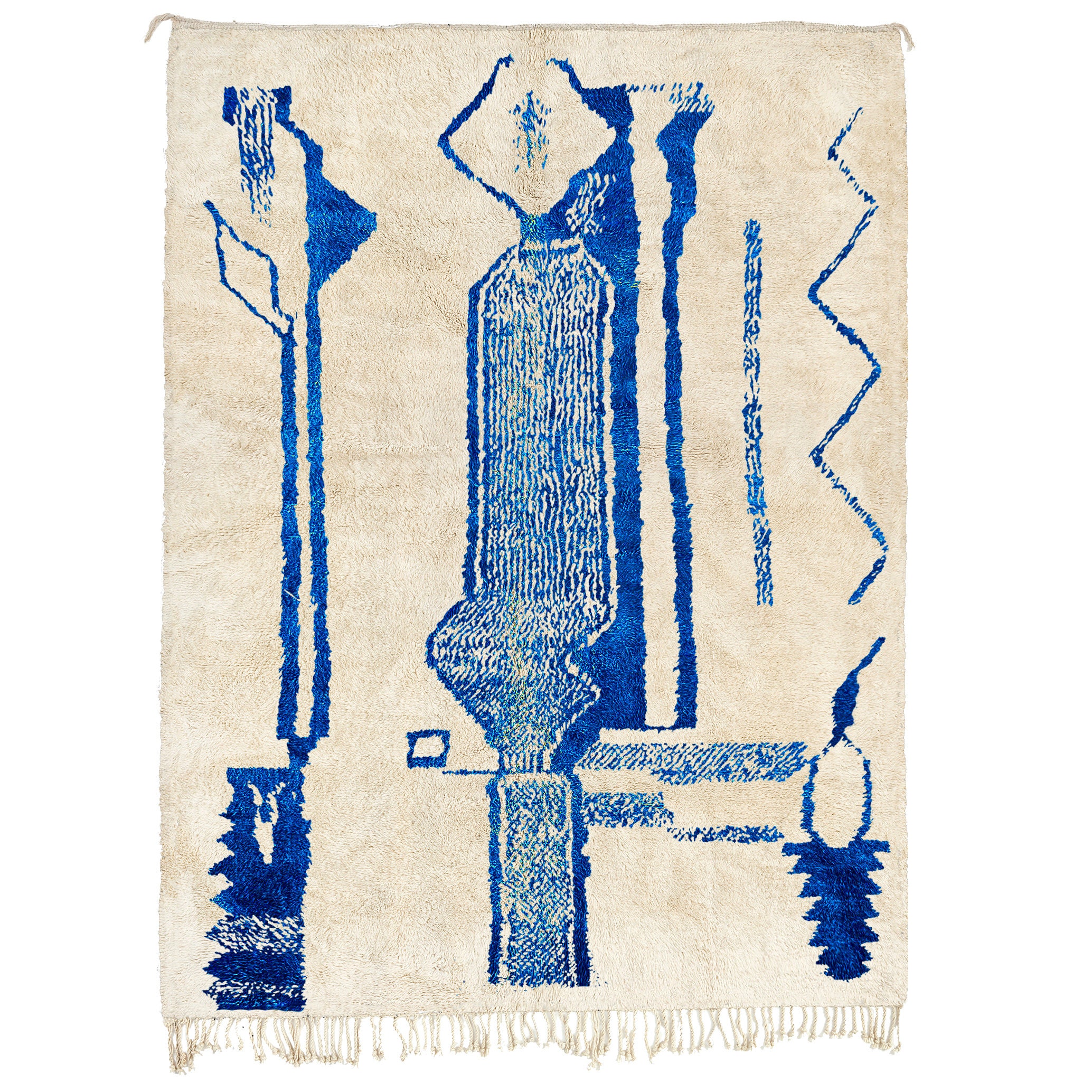 Moroccan Rug Handmade Wool Custom Size - Ivory Cream Blue Modern Boho Area Rug for Living Room Bedroom Beni Ourain - الصورة 2