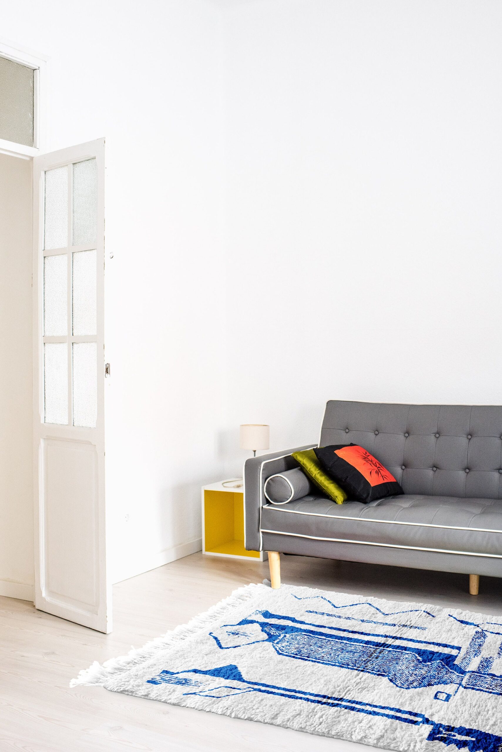 Moroccan Rug Handmade Wool Custom Size - Ivory Cream Blue Modern Boho Area Rug for Living Room Bedroom Beni Ourain - الصورة 4