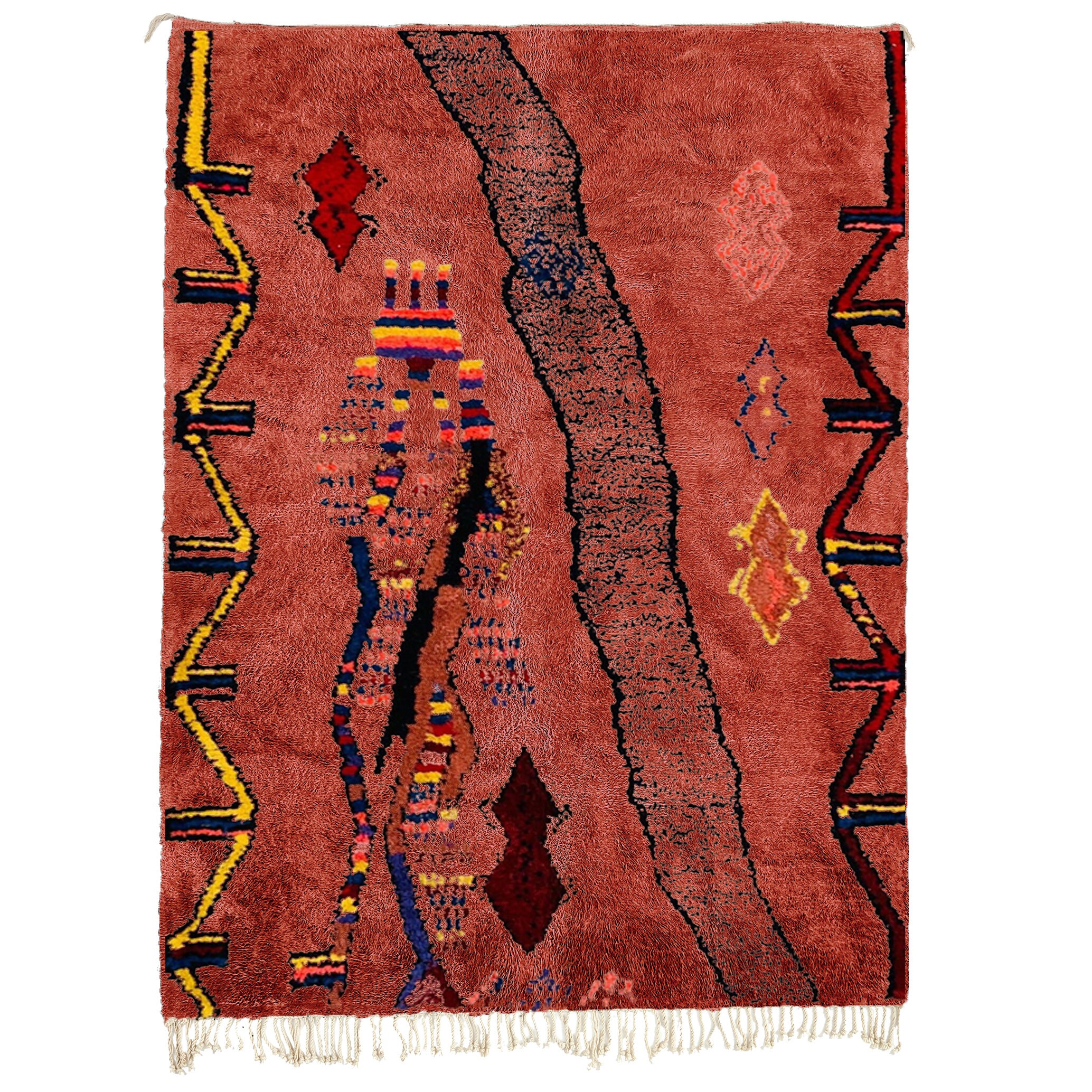 Moroccan Rug Boujaad 5x7 Wool Terracotta Rust Multicolor Tribal Boho Living Room - 画像2