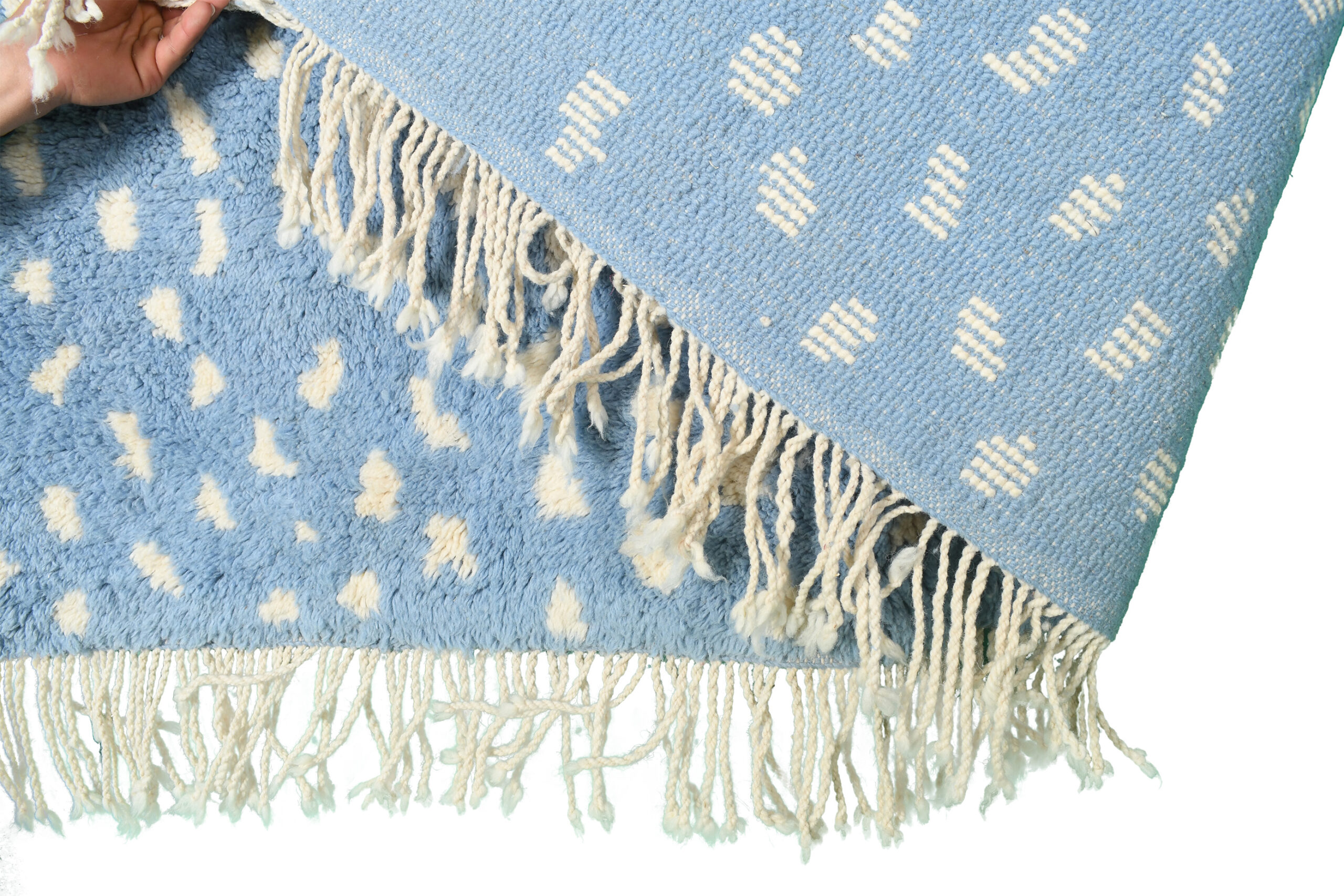 Moroccan Rug Handmade Wool 8x10 - Blue Ivory Modern Boho Area Rug for Living Room Bedroom - Berber - Kuva 11